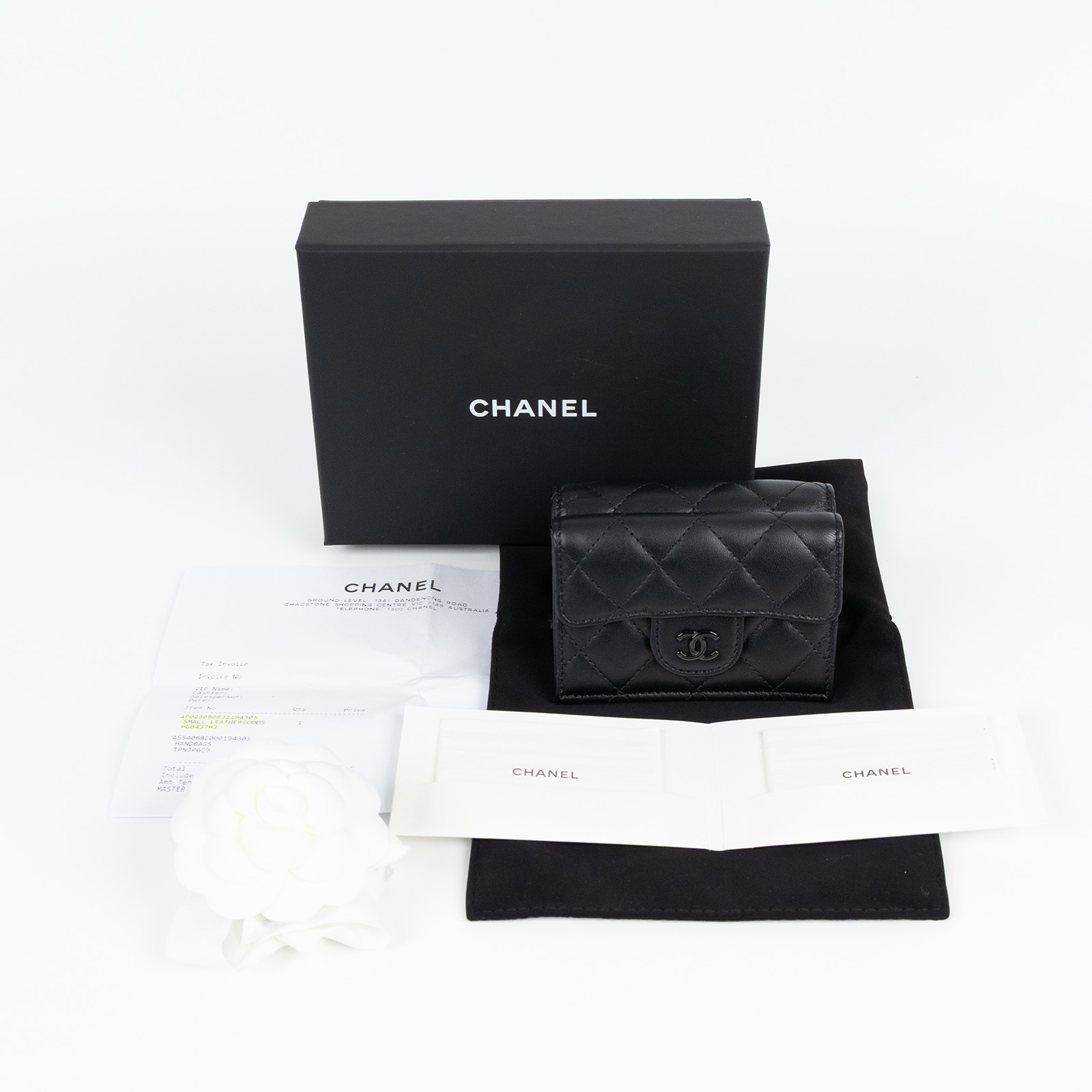 香奈兒 CHANEL 錢包 短夾 AP0230 黑銀羊COCO三折短夾 原廠盒子/防塵袋/購買證明影本