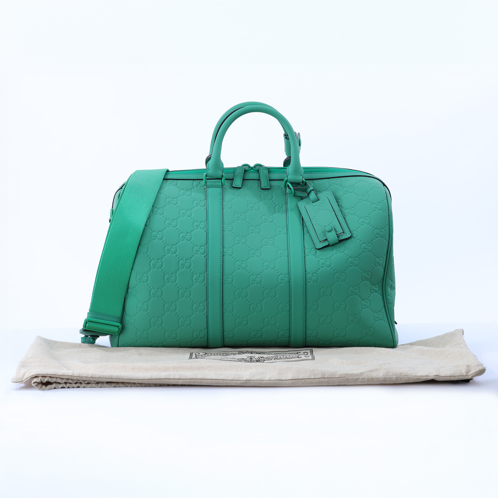古馳 GUCCI 旅行袋 中型 771235 綠壓紋行李袋 防塵袋/背帶