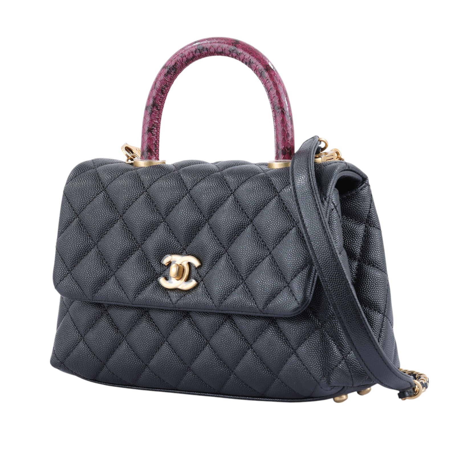 香奈兒 CHANEL Handle 24 手提 口蓋包 A92990 26開 黑金荔枝蜥蜴提把COCO HANDLE24 原廠盒子/保證卡/防塵袋