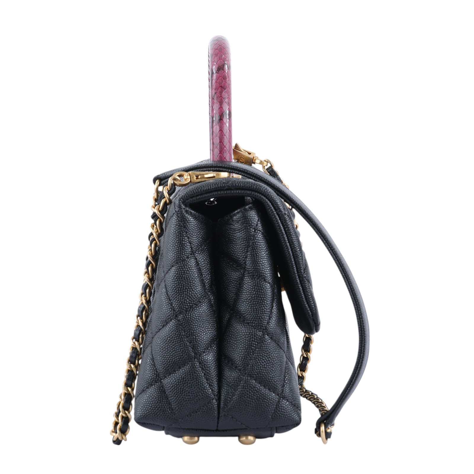 香奈兒 CHANEL Handle 24 手提 口蓋包 A92990 26開 黑金荔枝蜥蜴提把COCO HANDLE24 原廠盒子/保證卡/防塵袋