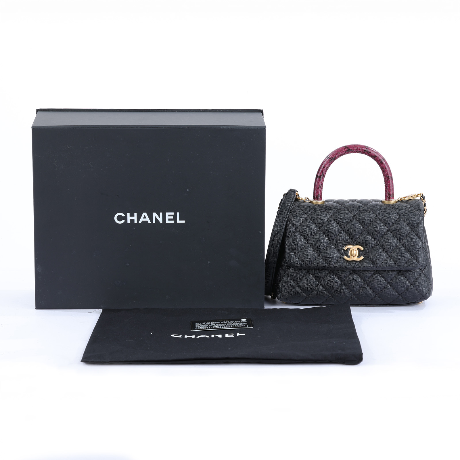 香奈兒 CHANEL Handle 24 手提 口蓋包 A92990 26開 黑金荔枝蜥蜴提把COCO HANDLE24 原廠盒子/保證卡/防塵袋