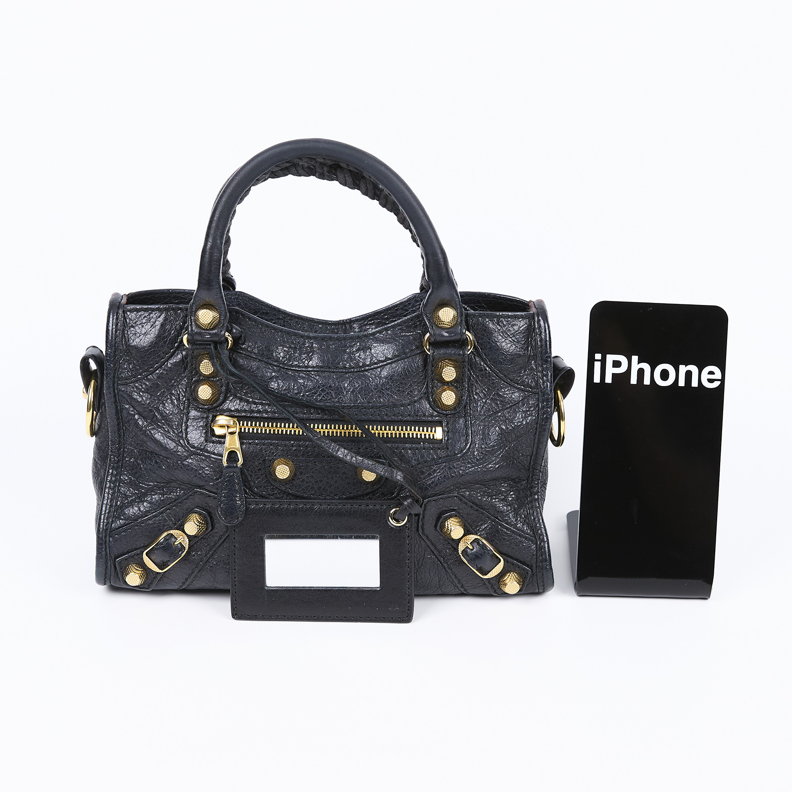 巴黎世家 BALENCIAGA Giant Mini City 手提 機車包 309544D94JG 黑金MINI CITY 防塵袋/鏡子