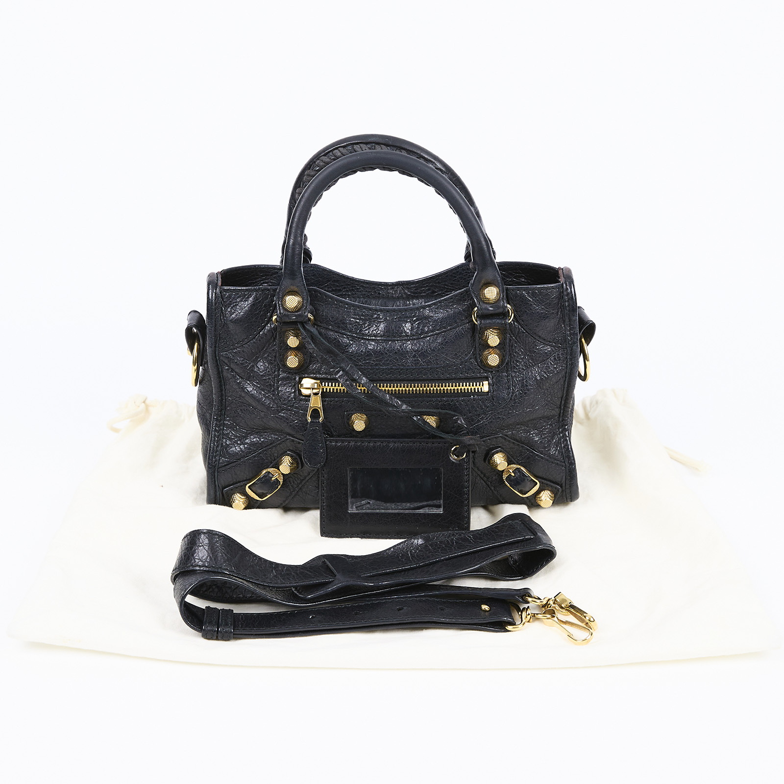 巴黎世家 BALENCIAGA Giant Mini City 手提 機車包 309544D94JG 黑金MINI CITY 防塵袋/鏡子