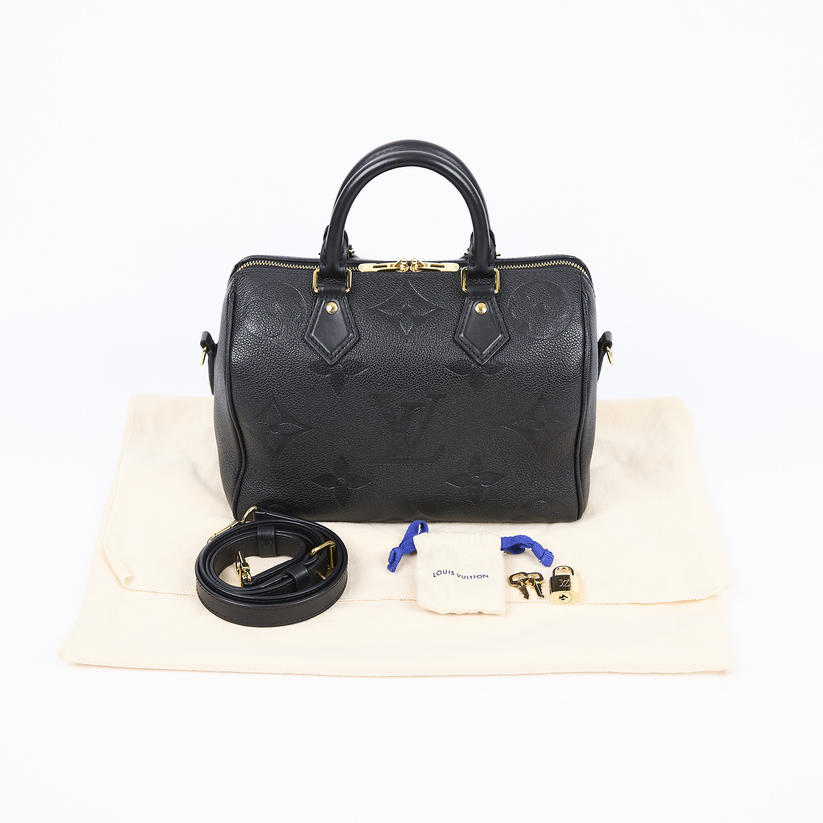 路易威登 LOUIS VUITTON Speedy Bandoulière  25 黑色 大LOGO 手提 斜背 波士頓包 M58951 晶片款  防塵袋/鎖組