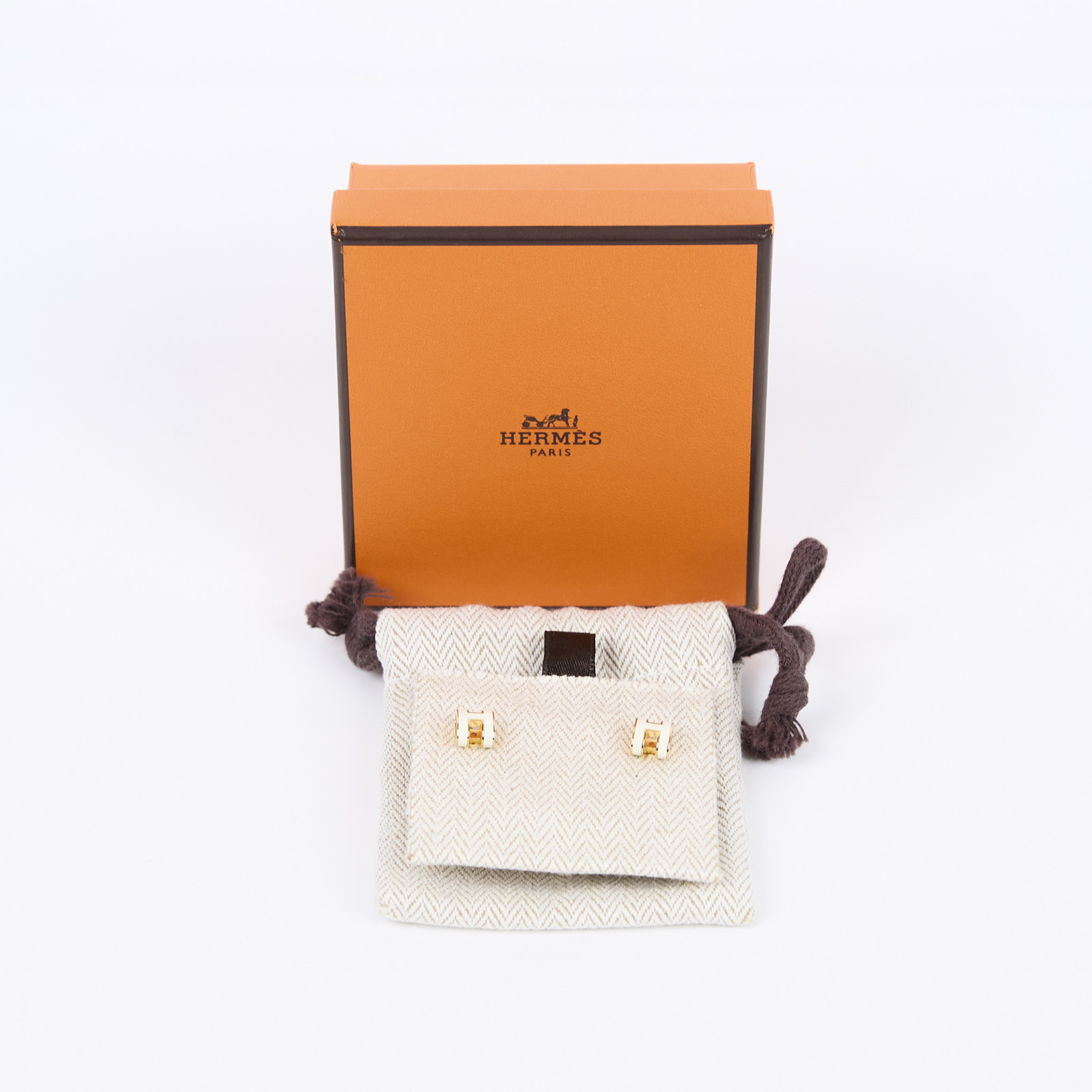 愛馬仕 Hermès Mini Pop H 耳釘 POPHEMINI ST1212 白/金POP耳環 MINI 防塵袋/原廠盒子