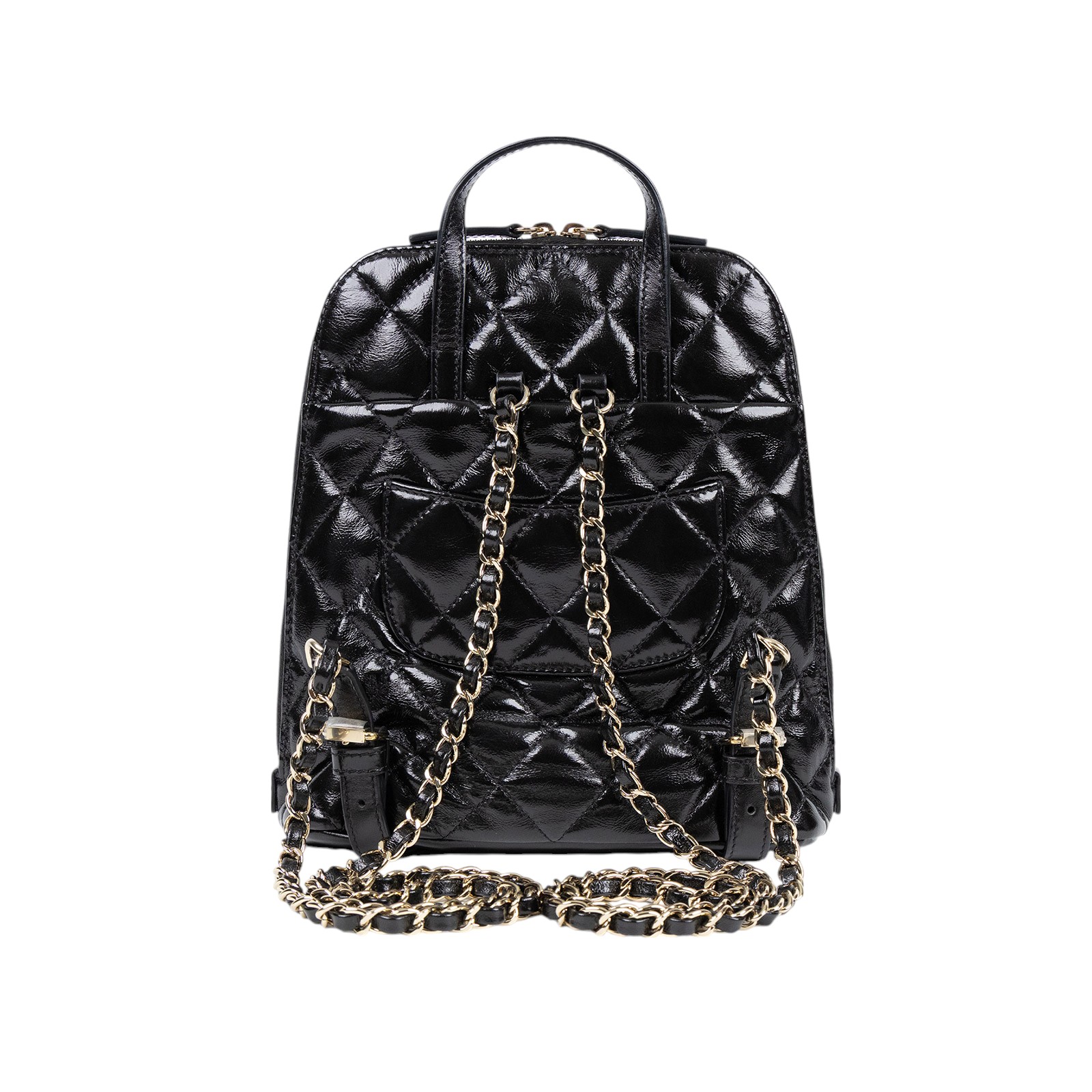 香奈兒 CHANEL 22k CC logo Rucksack Backpack 後背包 AS3332 晶片款 22K黑金菱格亮面貝殼小後背子母包 無附屬品