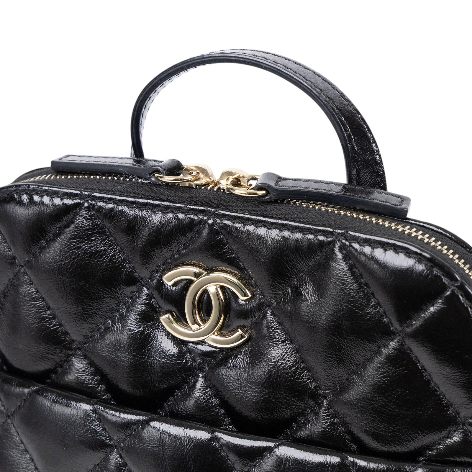 香奈兒 CHANEL 22k CC logo Rucksack Backpack 後背包 AS3332 晶片款 22K黑金菱格亮面貝殼小後背子母包 無附屬品