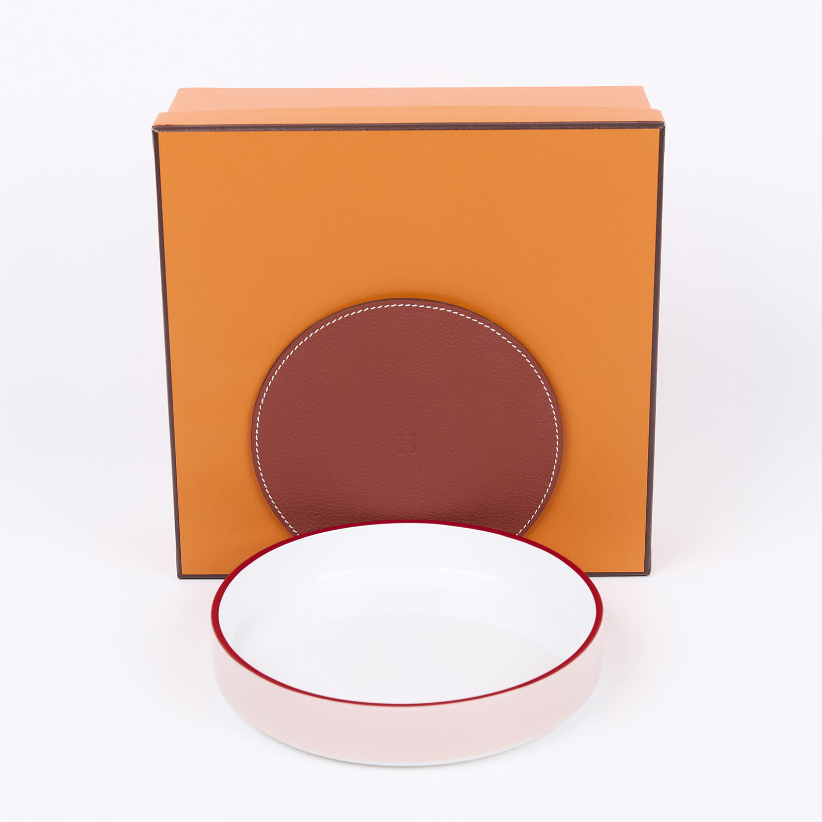 愛馬仕 Hermès Circe 圓形托盤 H314250Mv01  白紅邊圓盤 原廠盒子