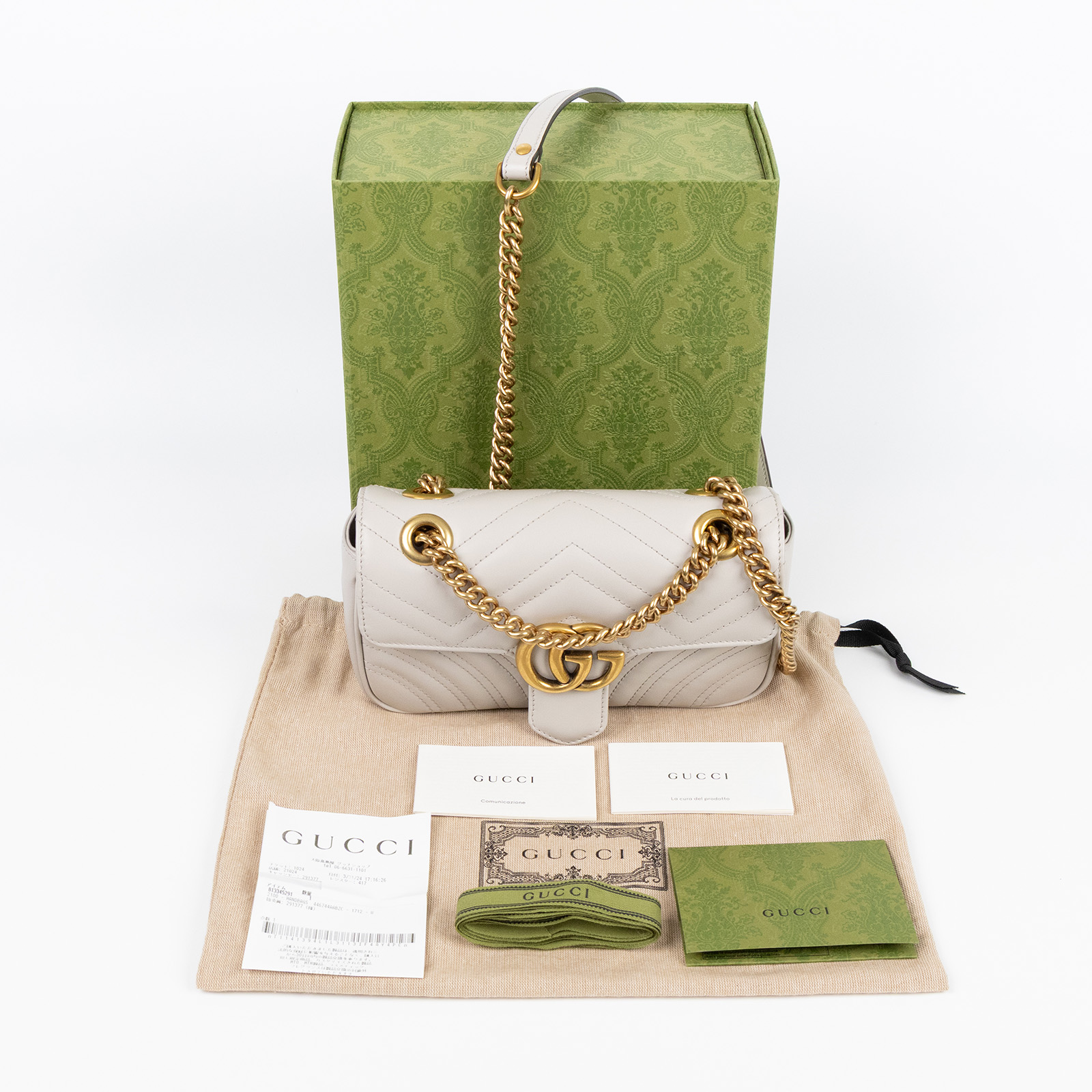 古馳 GUCCI GG Marmont 迷你肩揹袋 446744 灰MARMONT掀蓋鍊包 原廠盒子/防塵袋/購買證明