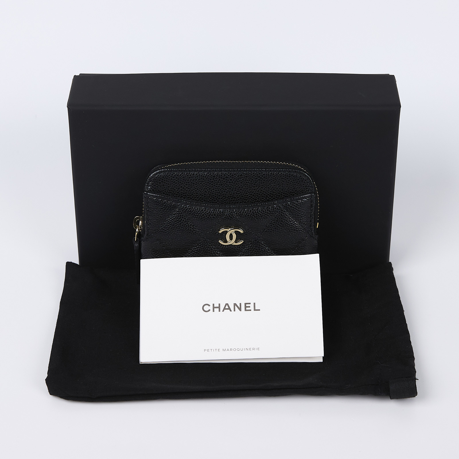 香奈兒 CHANEL C Logo 5卡 拉鍊 零錢包 AP2061 黑荔枝吐司零錢包 原廠盒子/防塵袋