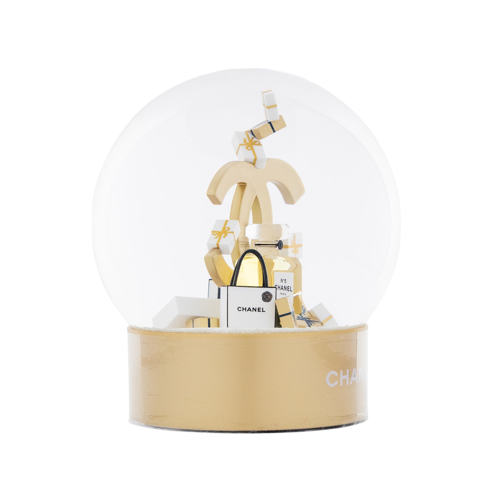 香奈兒 CHANEL N°5 香水瓶雪花球 2023年 聖誕節  白購物袋水晶球 原廠盒子