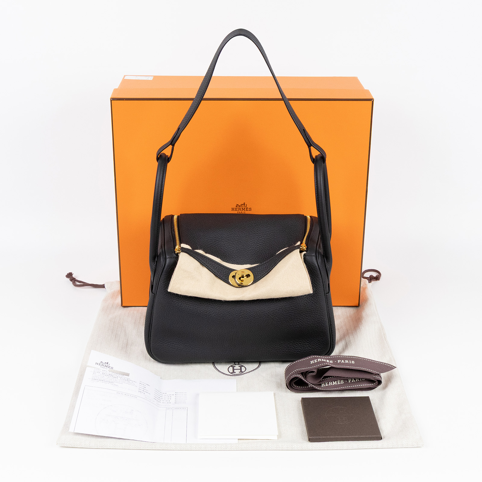 愛馬仕 Hermès Lindy 琳迪包 26 LD26 K刻/KNN361PG K刻 黑金LINDY26 防塵袋/原廠盒子/台證影本