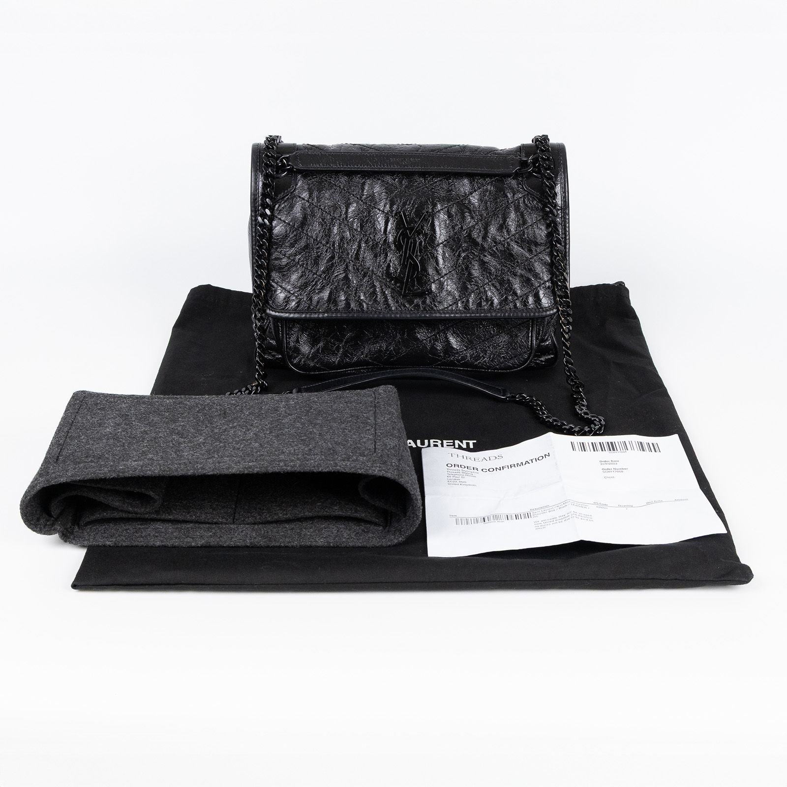 聖羅蘭 YSL SAINT LAURENT Niki 復古皮革 中型手袋 6331840EN08 黑SO BLACK NIKI中號 防塵袋