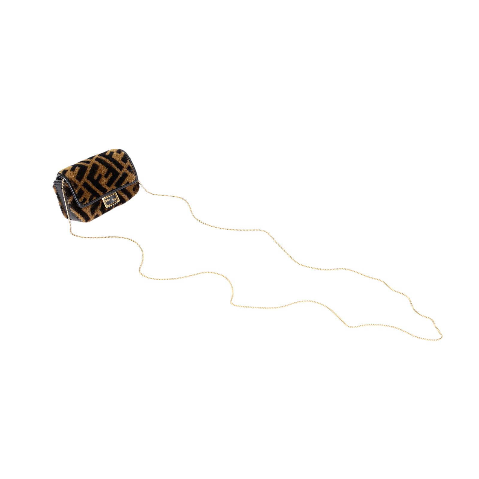 芬迪 FENDI FF Nano Baguette 吊飾 7AR844AEIV 深棕毛毛超迷你BAGUETTE法棍包 防塵袋/原廠盒子