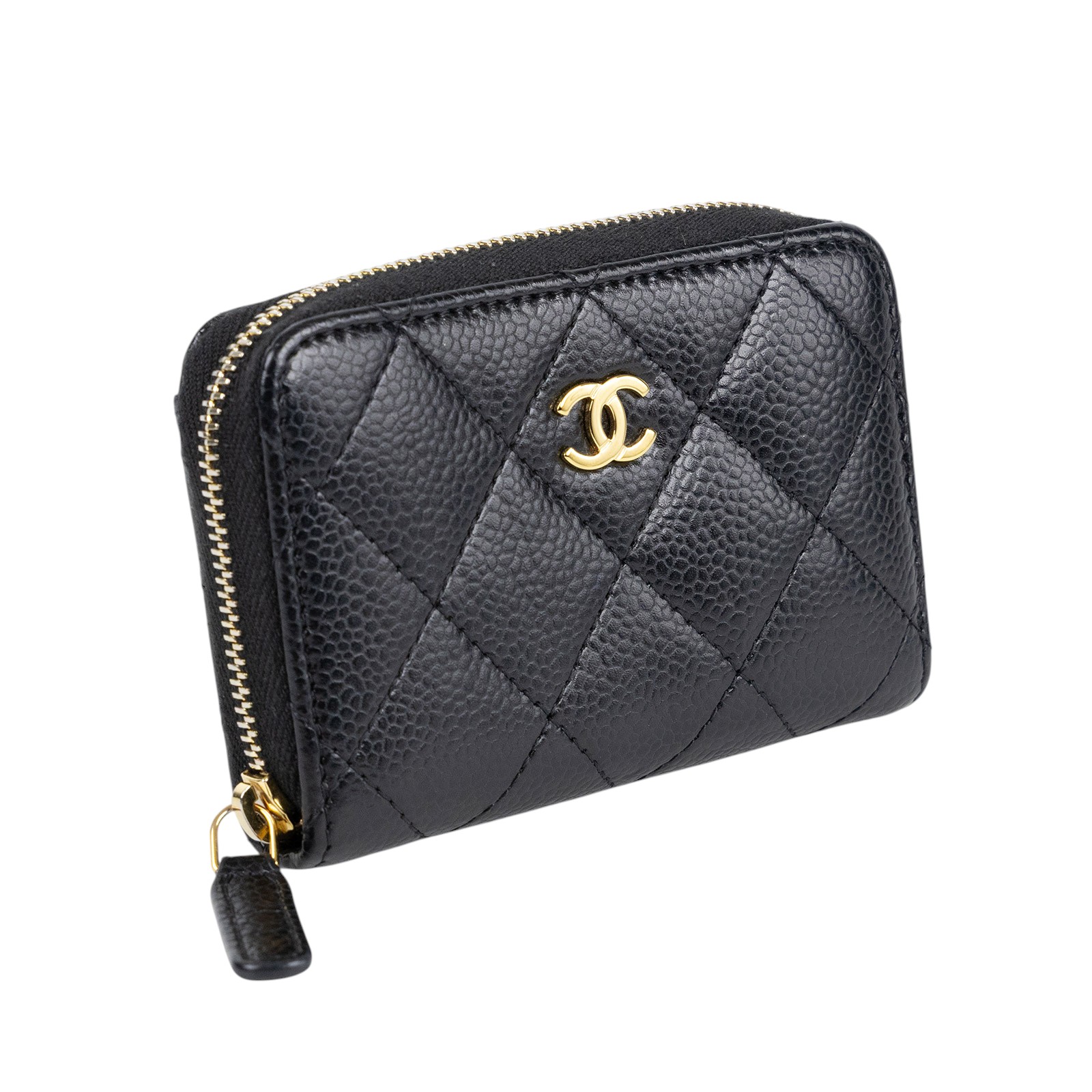 香奈兒 CHANEL 經典 拉鏈 零錢包 錢包 卡夾 AP0216 黑金荔枝拉鍊卡包 原廠盒子/防塵袋