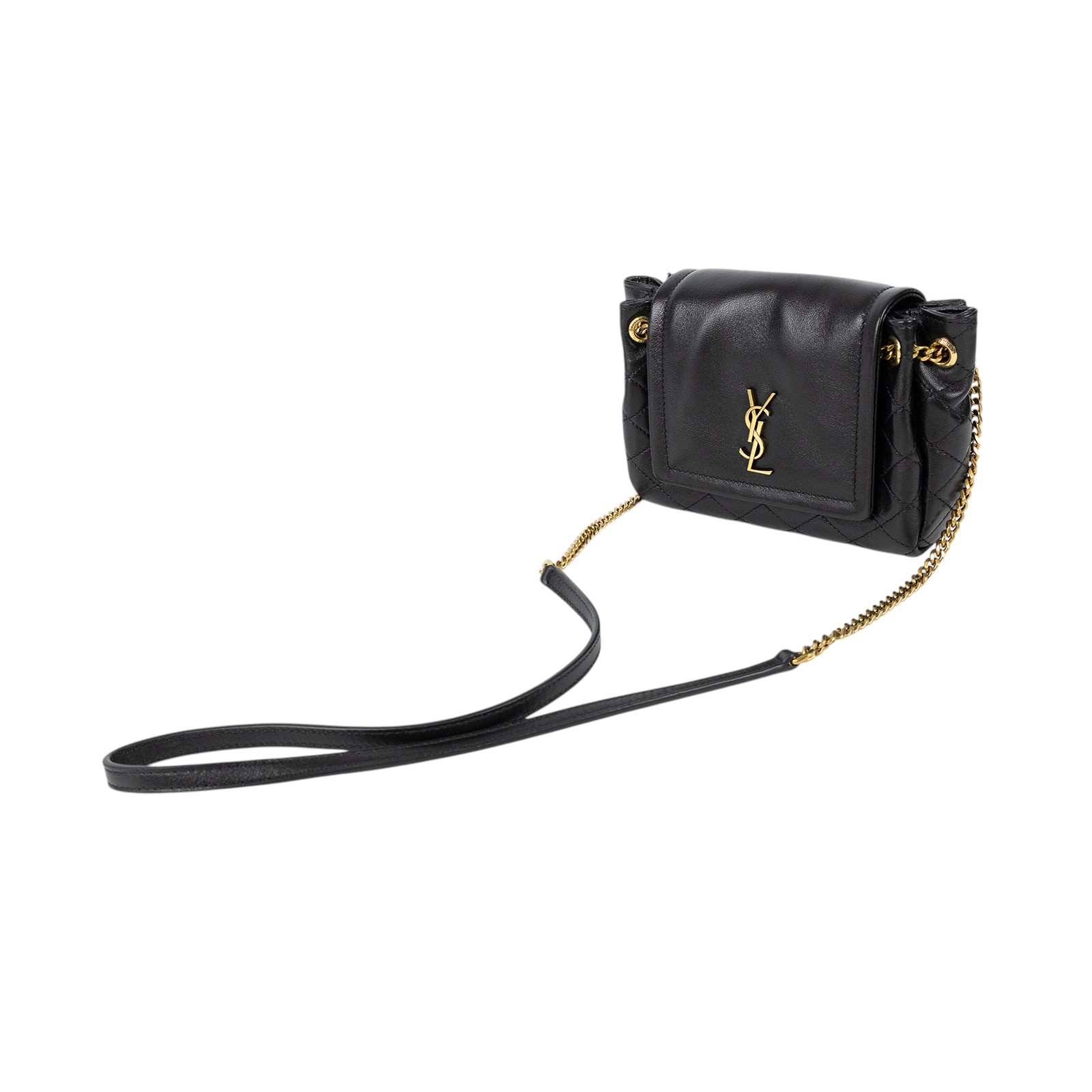 聖羅蘭 YSL SAINT LAURENT Nolia 小羊皮 迷你 手袋 肩背包 6727381EL07 黑金MINI NOLITA肩背包 原廠盒子/防塵袋