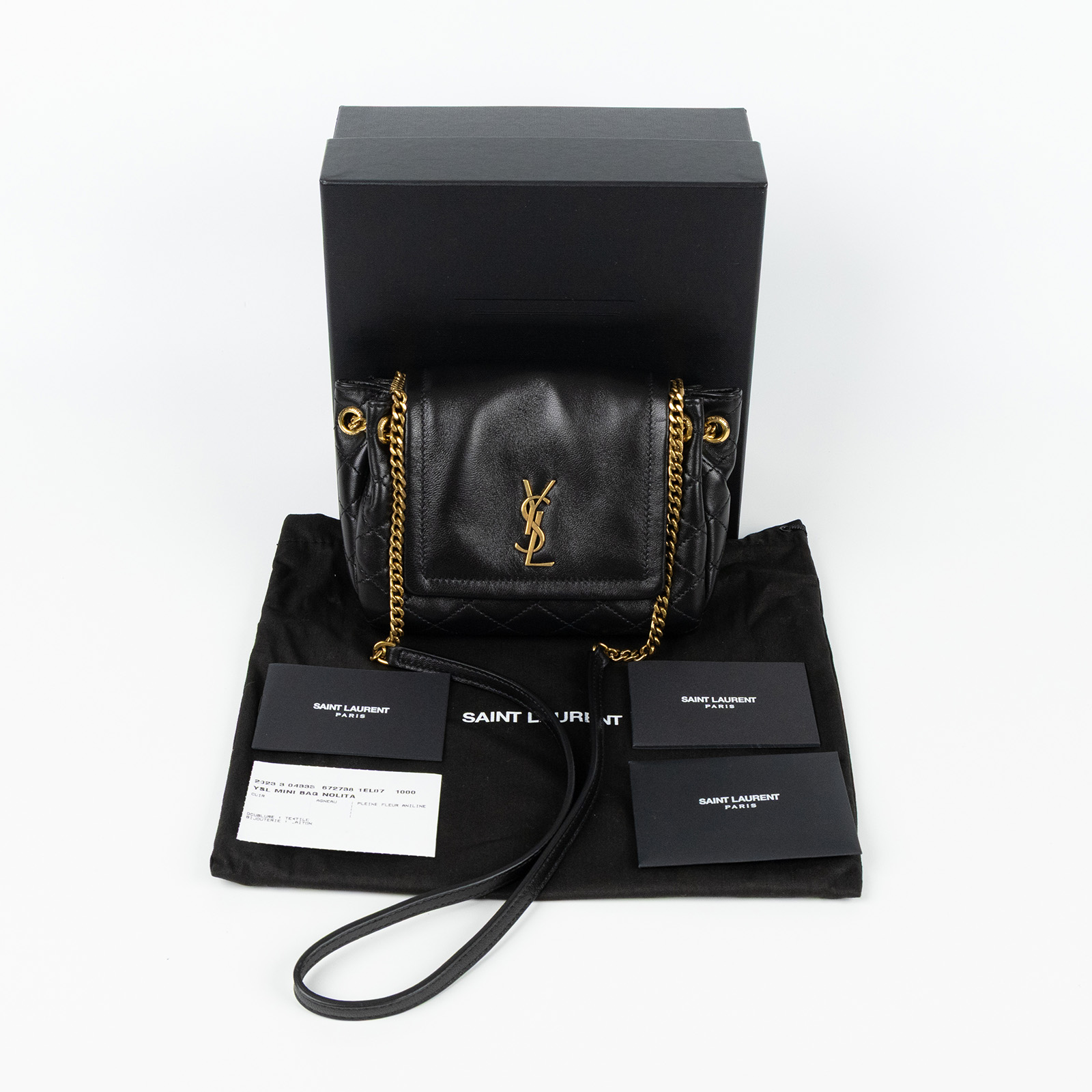 聖羅蘭 YSL SAINT LAURENT Nolia 小羊皮 迷你 手袋 肩背包 6727381EL07 黑金MINI NOLITA肩背包 原廠盒子/防塵袋