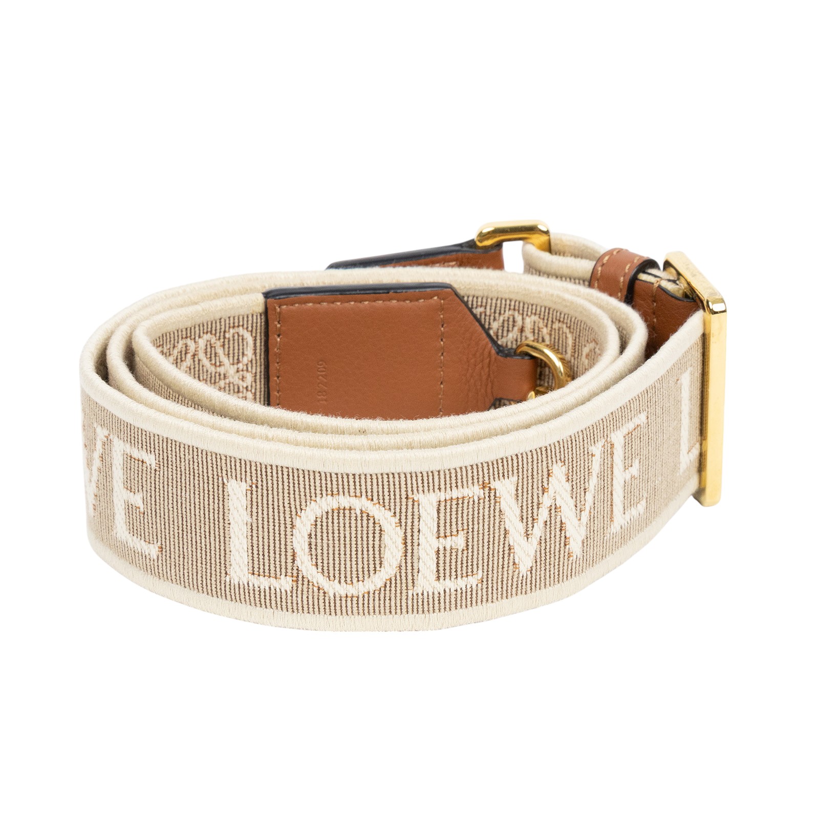 羅意威 LOEWE Anagram 提花布 牛皮革 背帶 C604Y40X01 奶茶帆布肩背帶 防塵袋/購買證明
