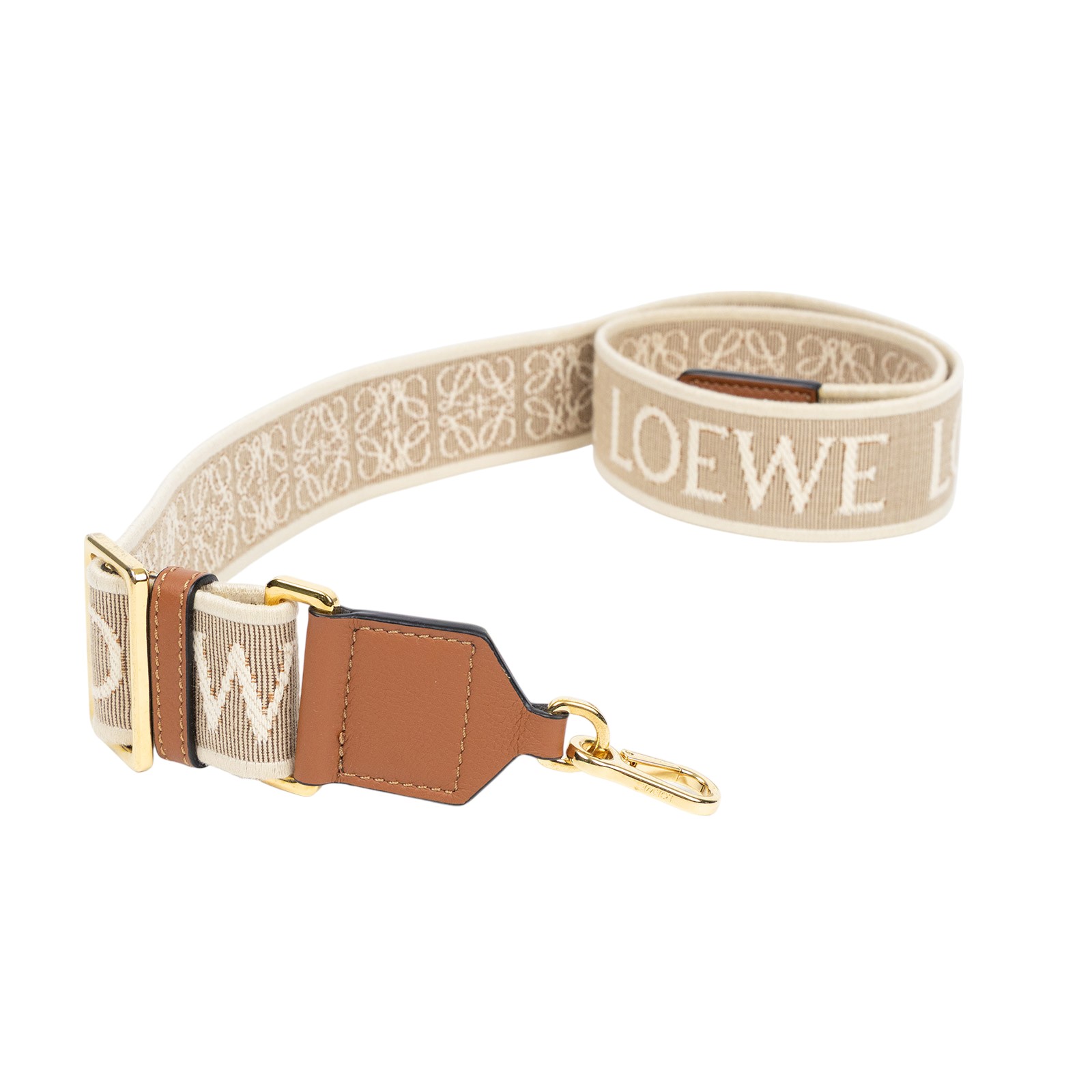 羅意威 LOEWE Anagram 提花布 牛皮革 背帶 C604Y40X01 奶茶帆布肩背帶 防塵袋/購買證明