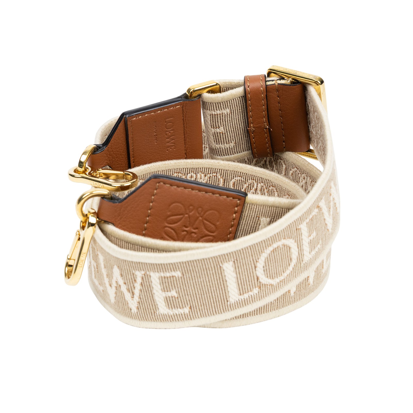 羅意威 LOEWE Anagram 提花布 牛皮革 背帶 C604Y40X01 奶茶帆布肩背帶 防塵袋/購買證明