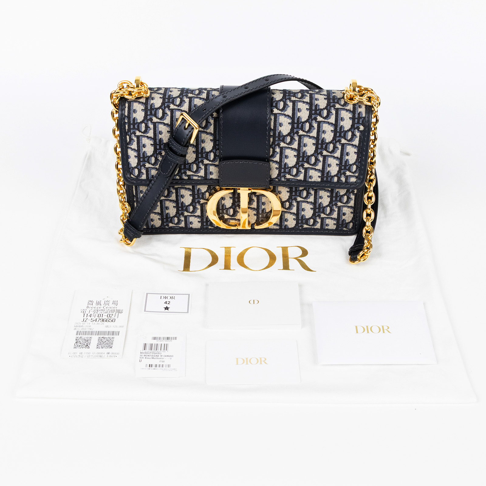 迪奧 CHRISTIAN DIOR 30 Montaigne 鏈帶 肩背手提包 藍色 M9208UTZQ 藍緹花蒙田30鍊帶款 防塵袋/保證卡