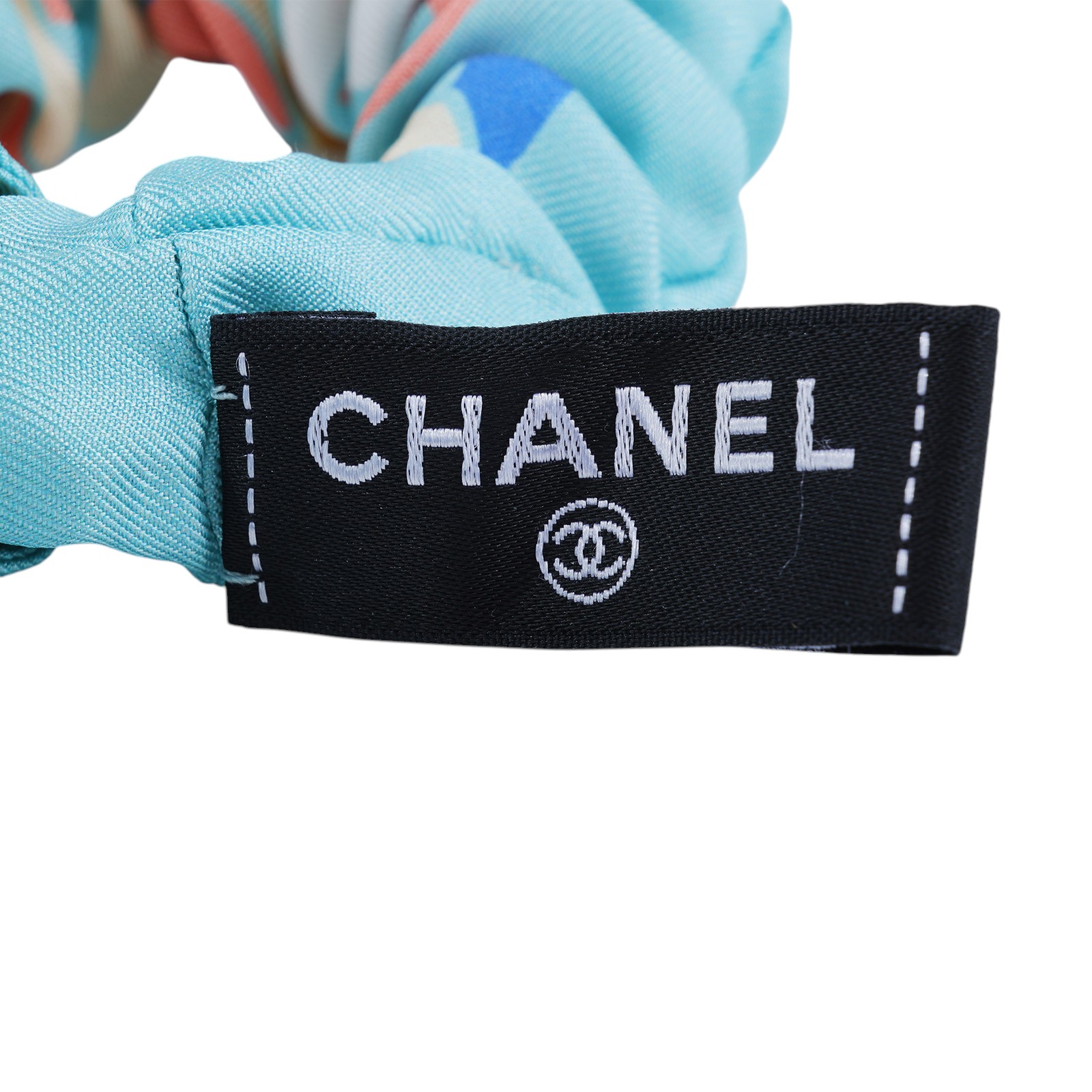 香奈兒 CHANEL 絲巾 髮圈  藍鎖鏈絲質髮圈 原廠盒子