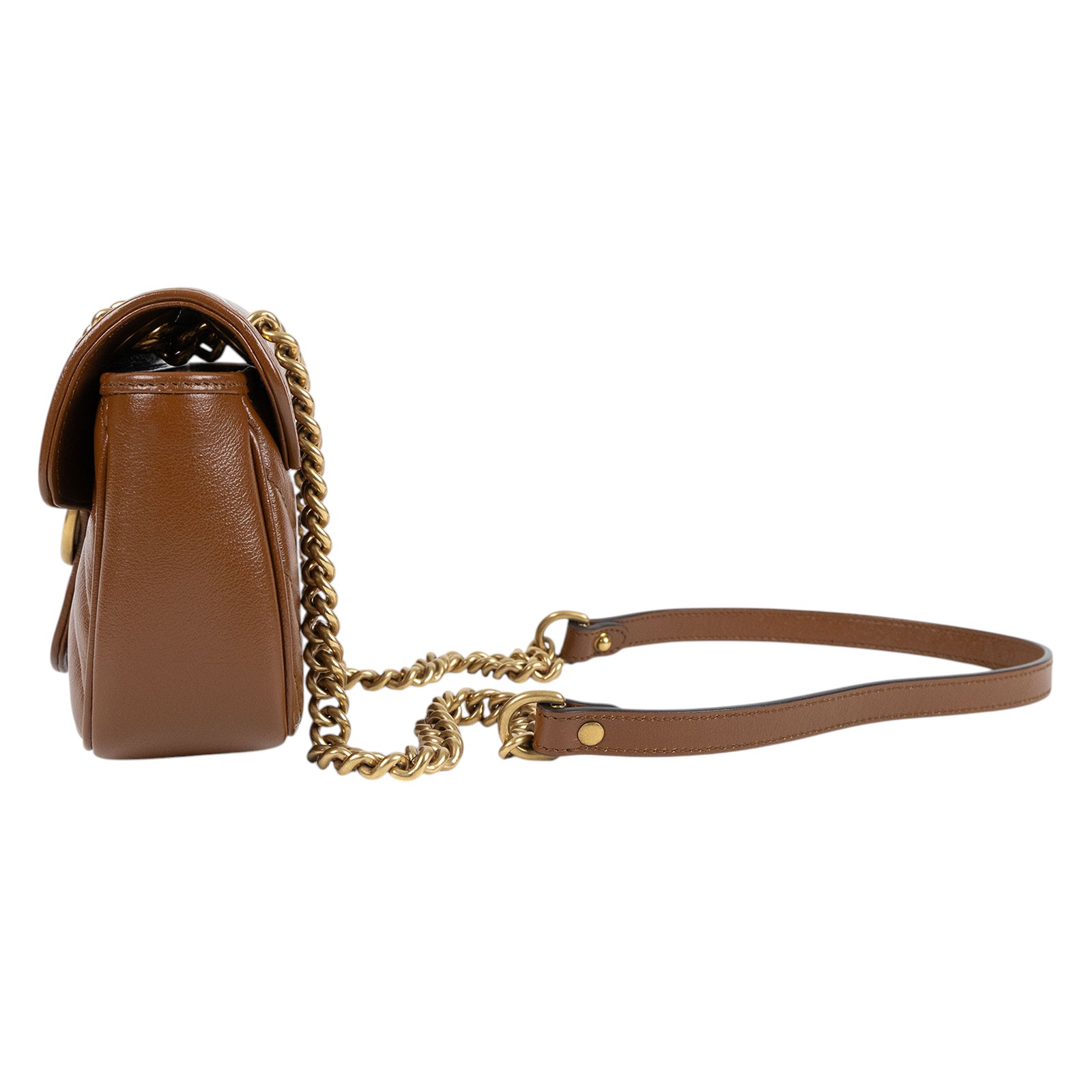 古馳 GUCCI GG Marmont 迷你肩揹袋 446744 棕MARMONT掀蓋鍊包 無附屬品