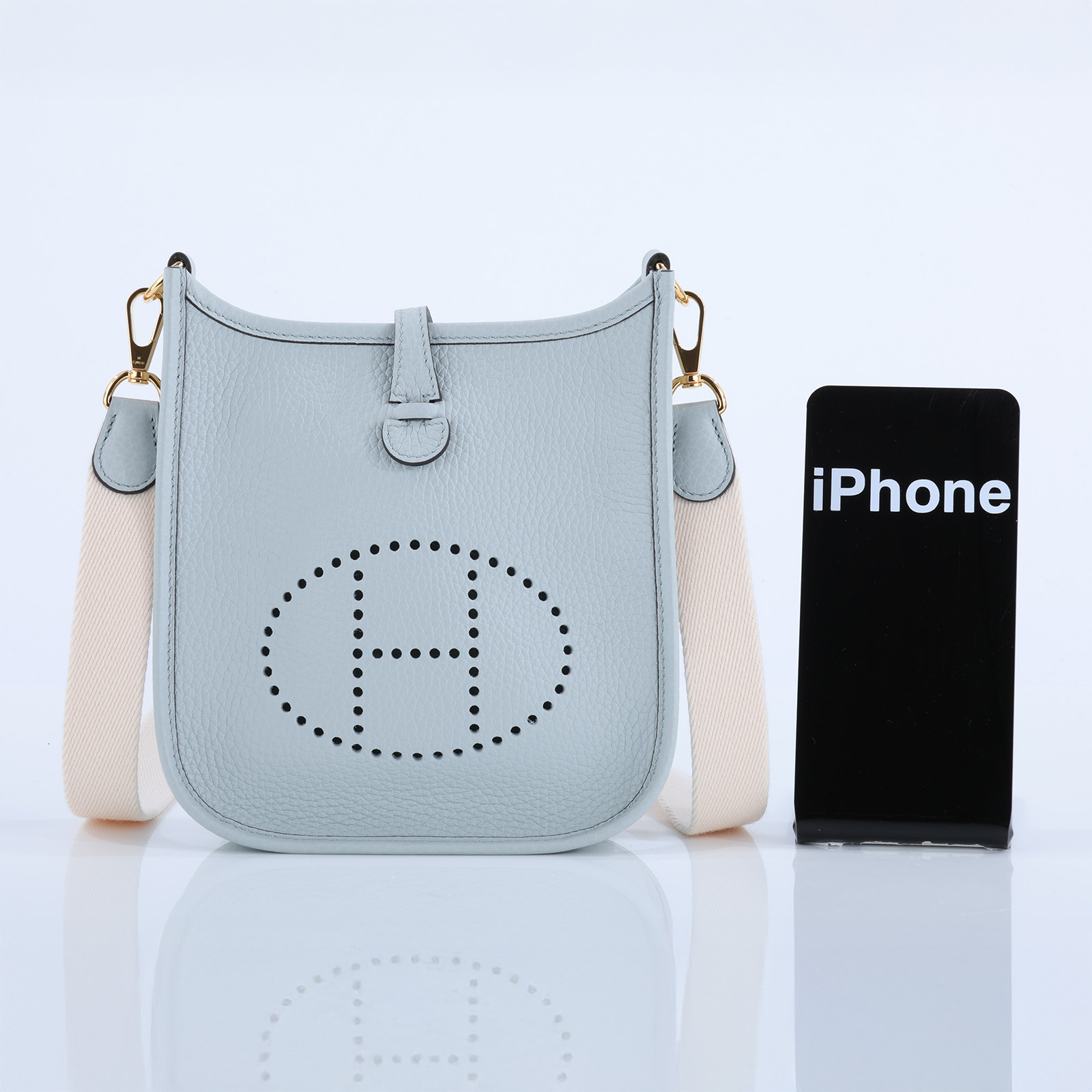愛馬仕 Hermès Evelyne Bag Mini 伊芙琳包 Evelyne 16 EV16 W刻 冰川藍EVELYNE MINI 原廠盒子/防塵袋