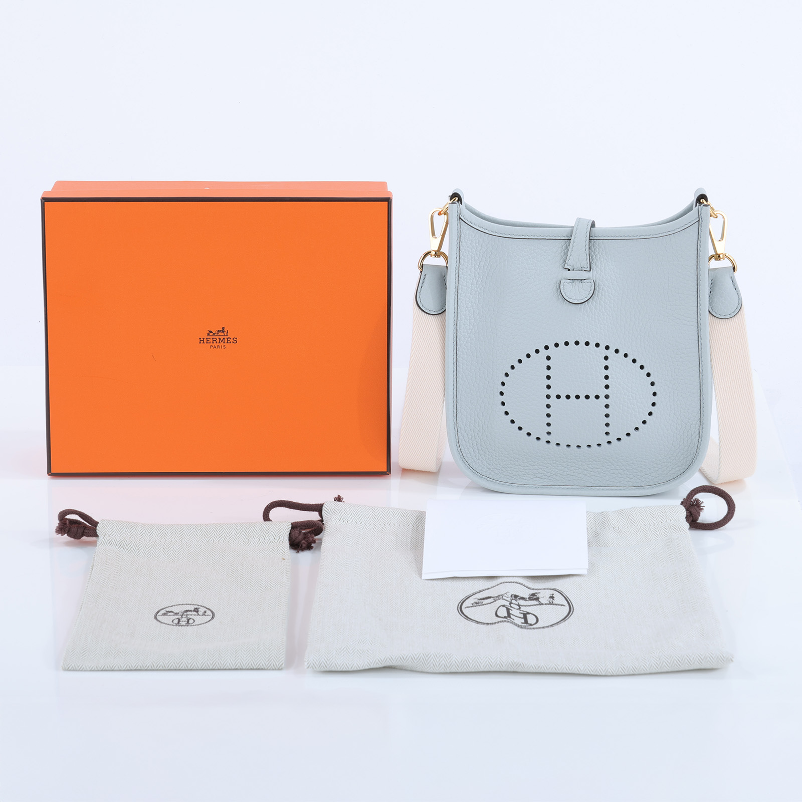 愛馬仕 Hermès Evelyne Bag Mini 伊芙琳包 Evelyne 16 EV16 W刻 冰川藍EVELYNE MINI 原廠盒子/防塵袋