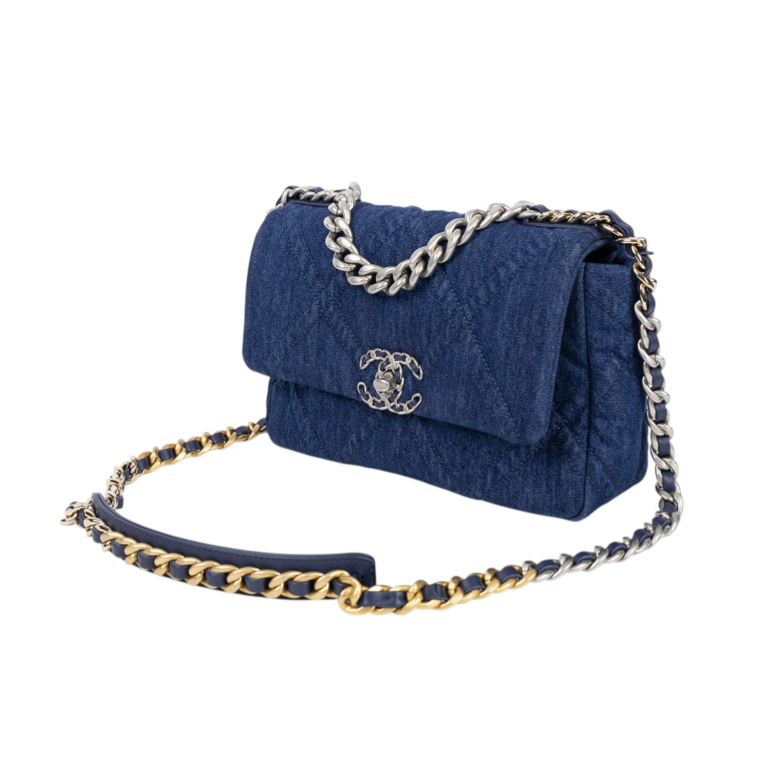 香奈兒 CHANEL 19 口蓋包 菱格紋 金銀鍊帶 手提 肩背包 AS1160 晶片款 單寧19包 26CM 原廠盒子