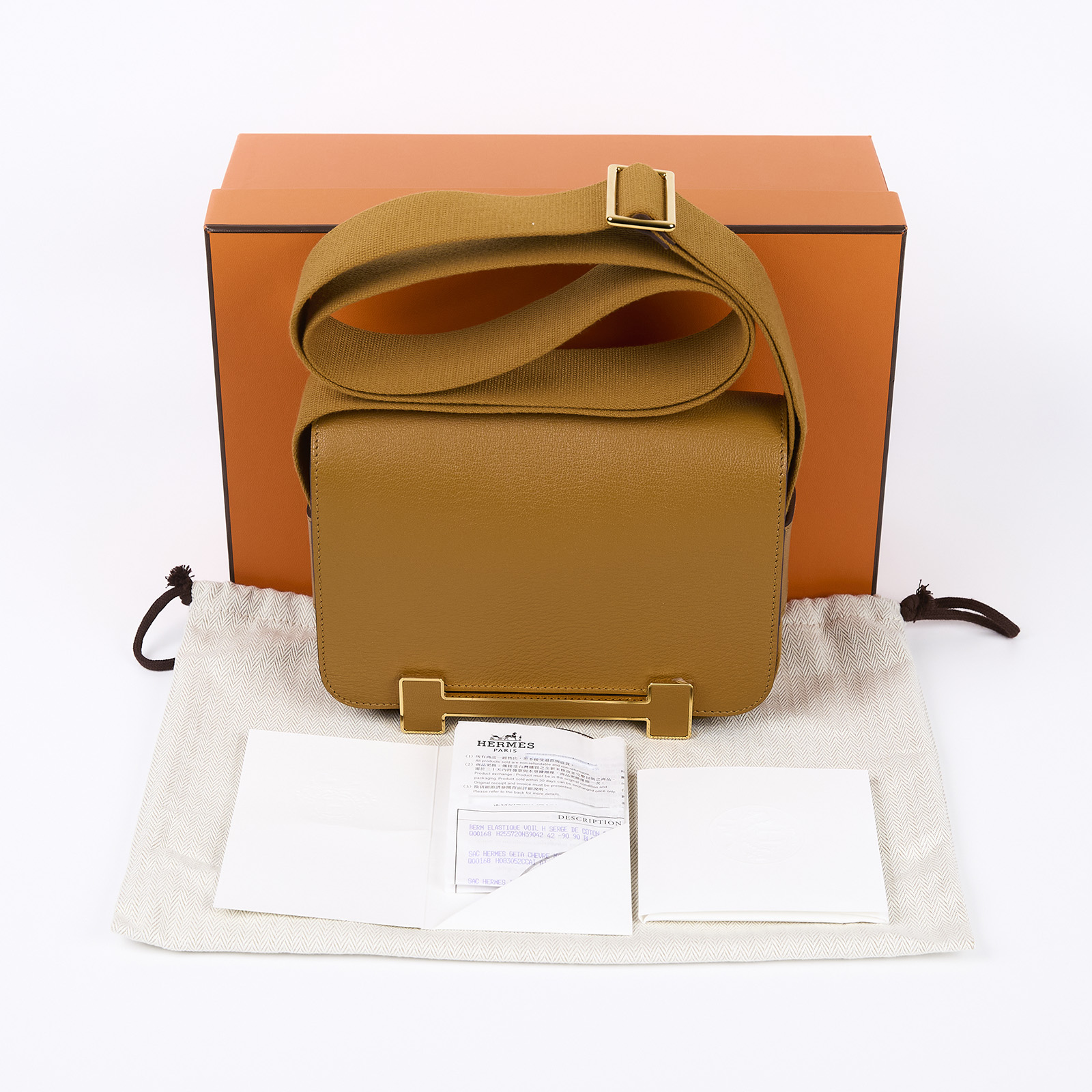愛馬仕 Hermès Geta Nata 金扣 木屐 斜背包 H083052CCAI U刻 焦糖棕GETA 原廠盒子/防塵袋/台灣購買證明