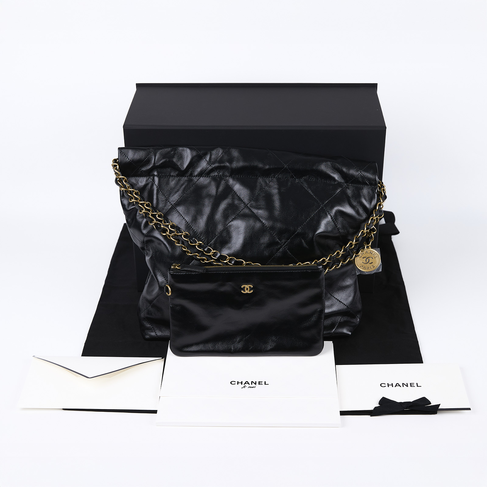 香奈兒 CHANEL 22 小型 束口包 AS3260 晶片款 黑金22包 小號 原廠盒子/防塵袋