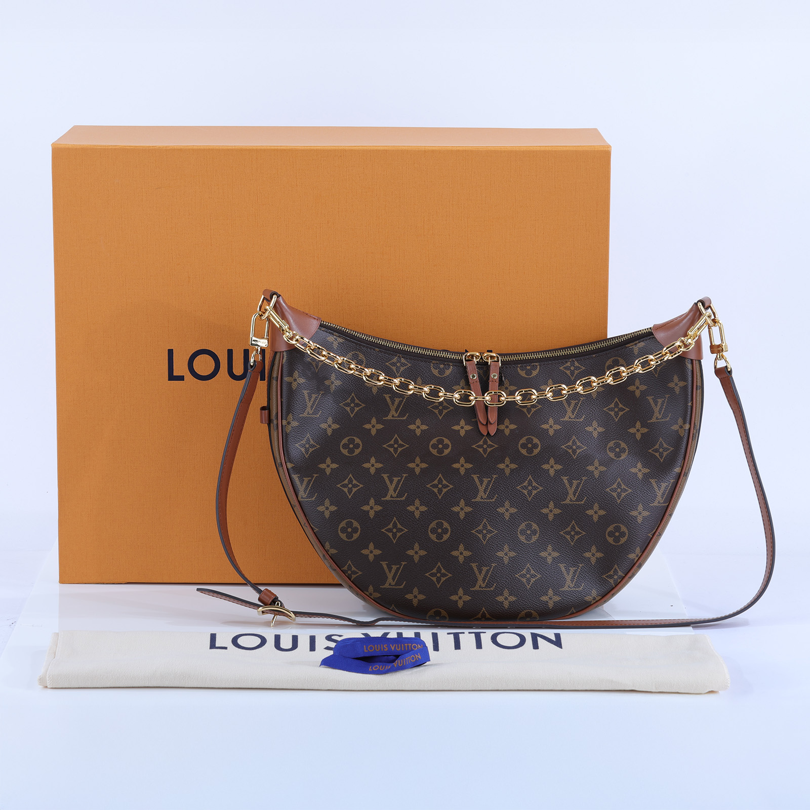 路易威登 LOUIS VUITTON Loop Hobo 經典帆布 半月包 單肩包 M46311 晶片款 原花Loop Hobo 原廠盒子/防塵袋