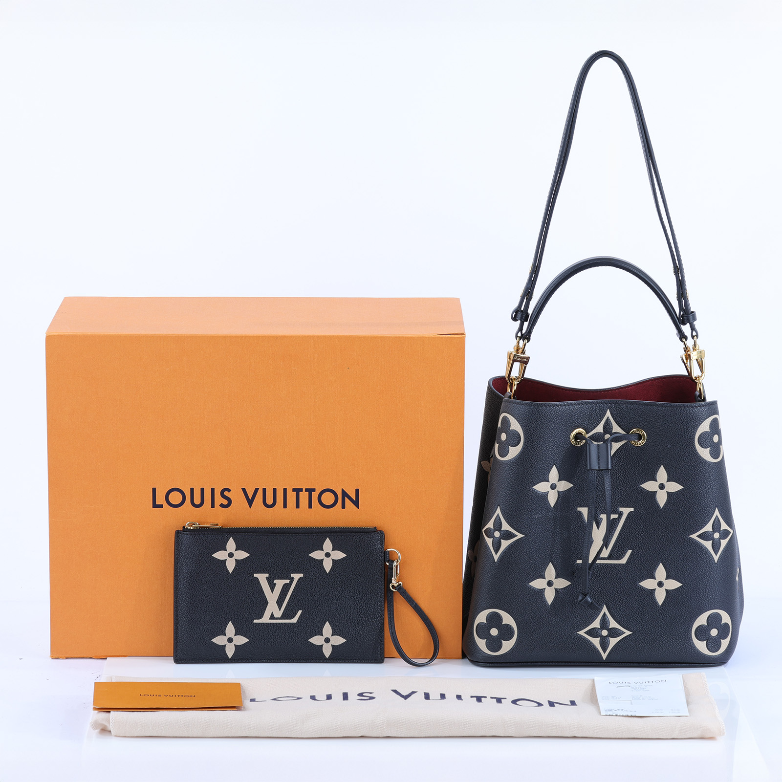 路易威登 LOUIS VUITTON NéoNoé MM 皮革 肩背 水桶包 黑色/奶油色 M45497 晶片款  原廠盒子/防塵袋/購買證明