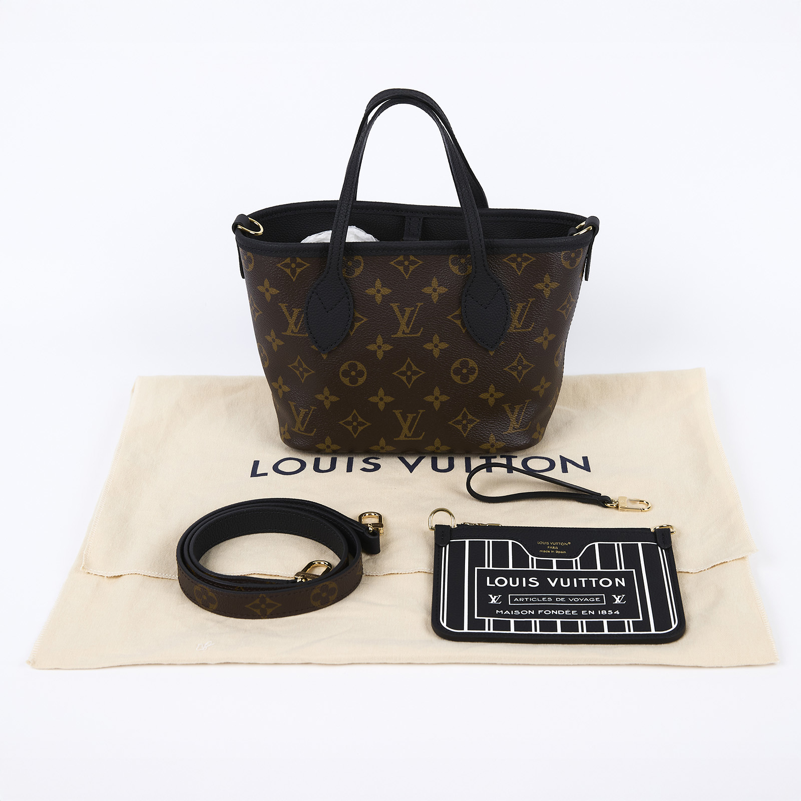 路易威登 LOUIS VUITTON 新款雙面設計 Neverfull Bandoulière Inside Out BB 托特包 黑色 M12099 晶片款  防塵袋