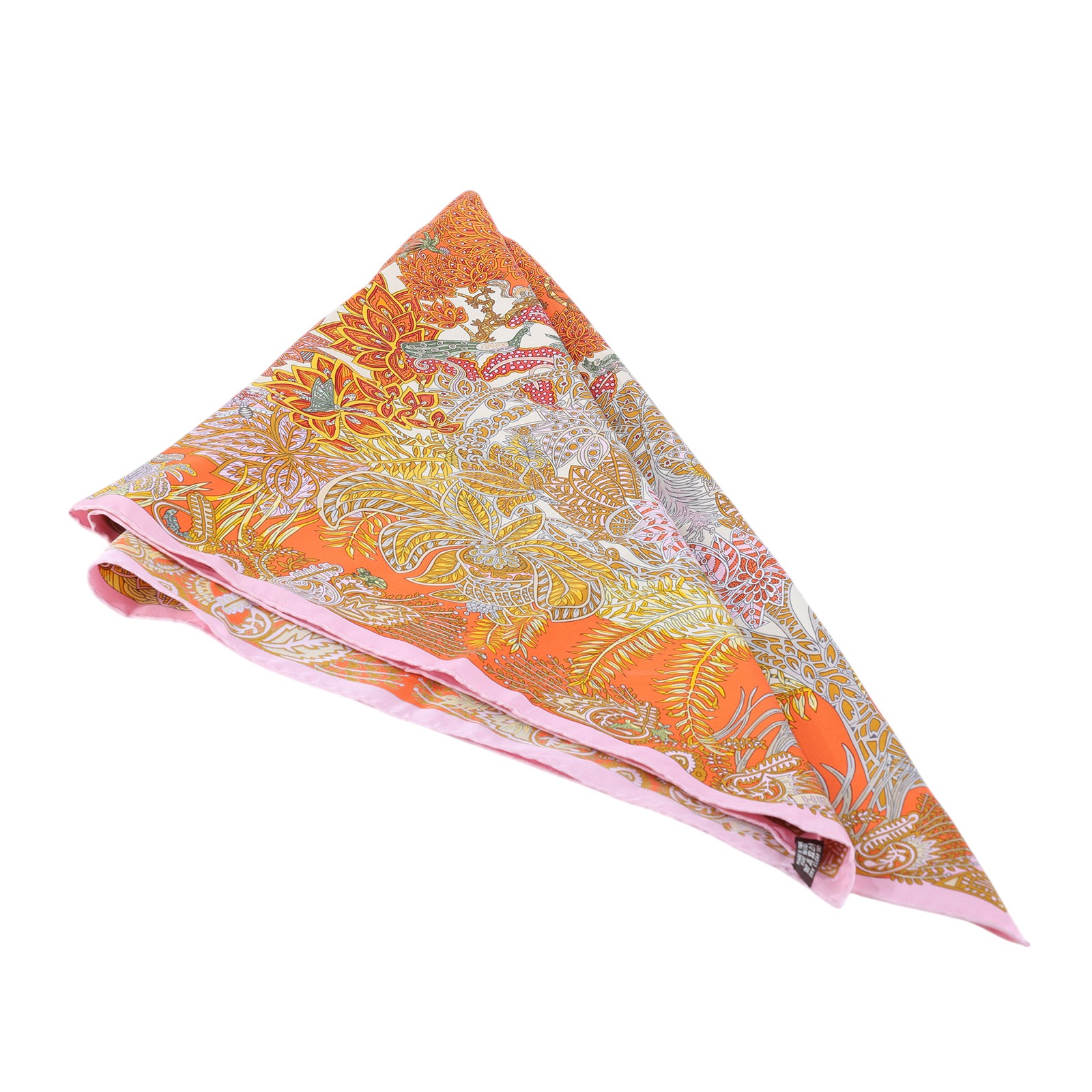 愛馬仕 Hermes 真絲 方巾  粉邊花叢90x90絲巾 原廠盒子