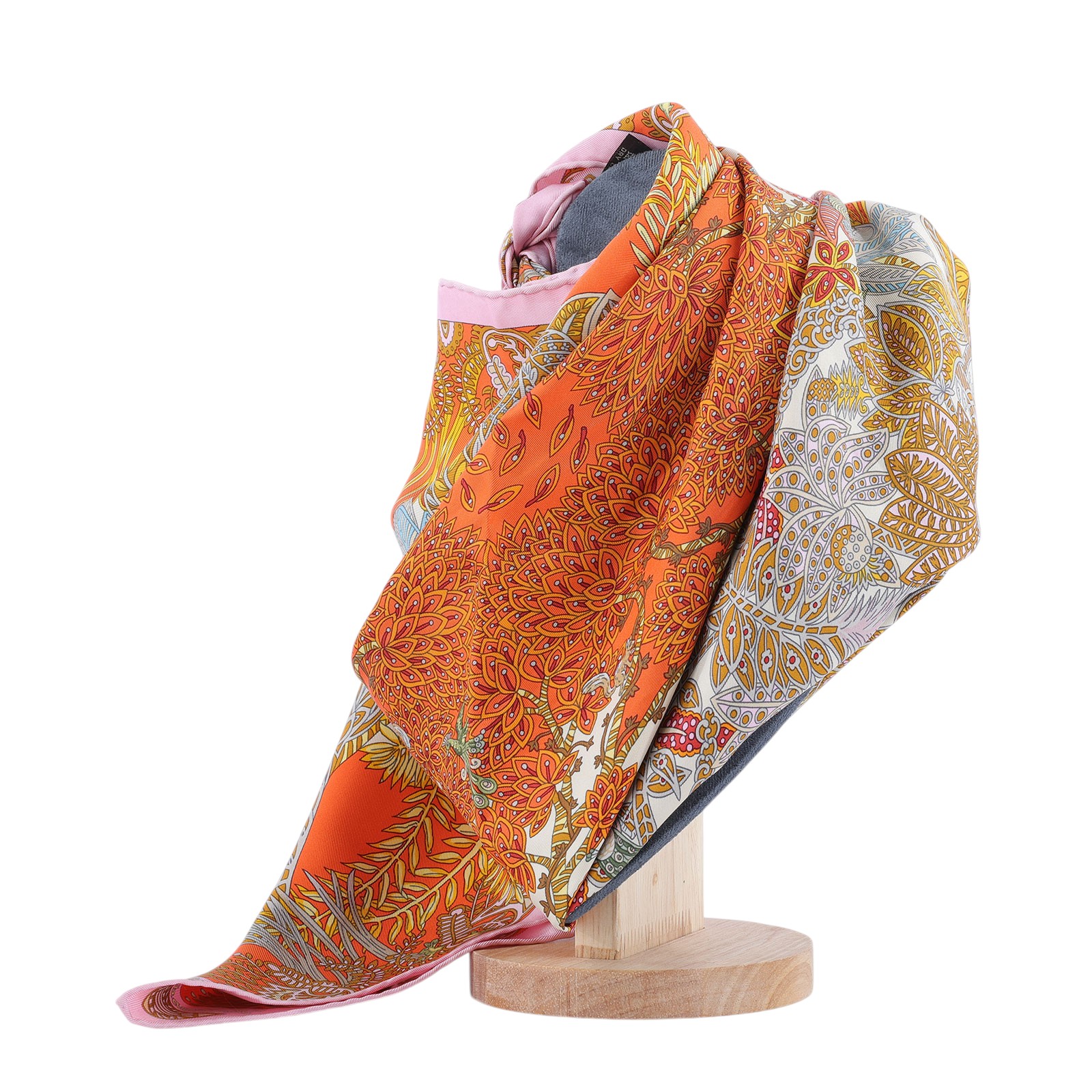 愛馬仕 Hermes 真絲 方巾  粉邊花叢90x90絲巾 原廠盒子