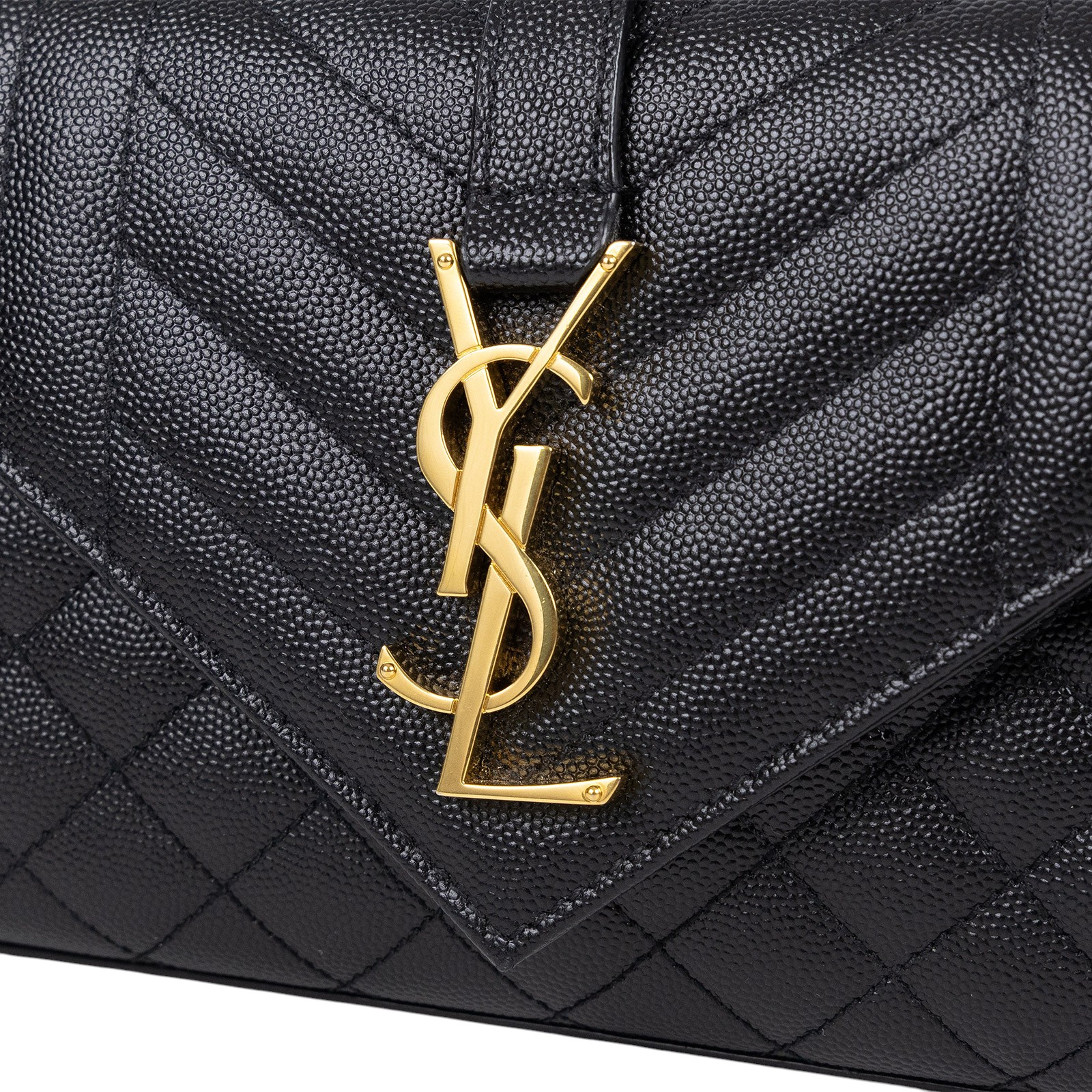 聖羅蘭 YSL SAINT LAURENT Envelope 粒面絎縫皮革 小型 信封袋 600195BOW91 黑金ENVELOPE 原廠盒子/購買證明