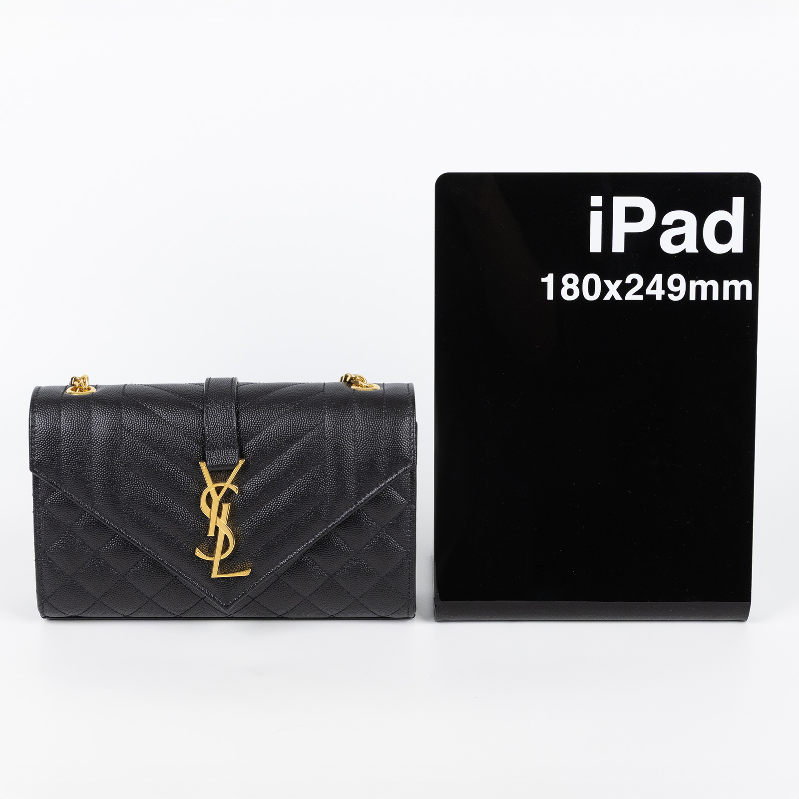 聖羅蘭 YSL SAINT LAURENT Envelope 粒面絎縫皮革 小型 信封袋 600195BOW91 黑金ENVELOPE 原廠盒子/購買證明