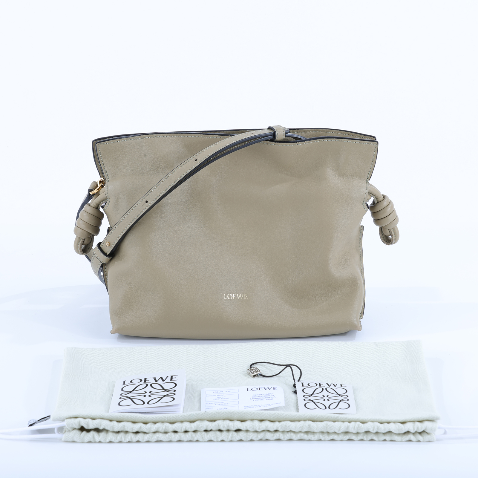 羅意威 LOEWE Mini Flamenco clutch 小牛皮 迷你 肩背包  灰綠FLAMENCO MINI 防塵袋