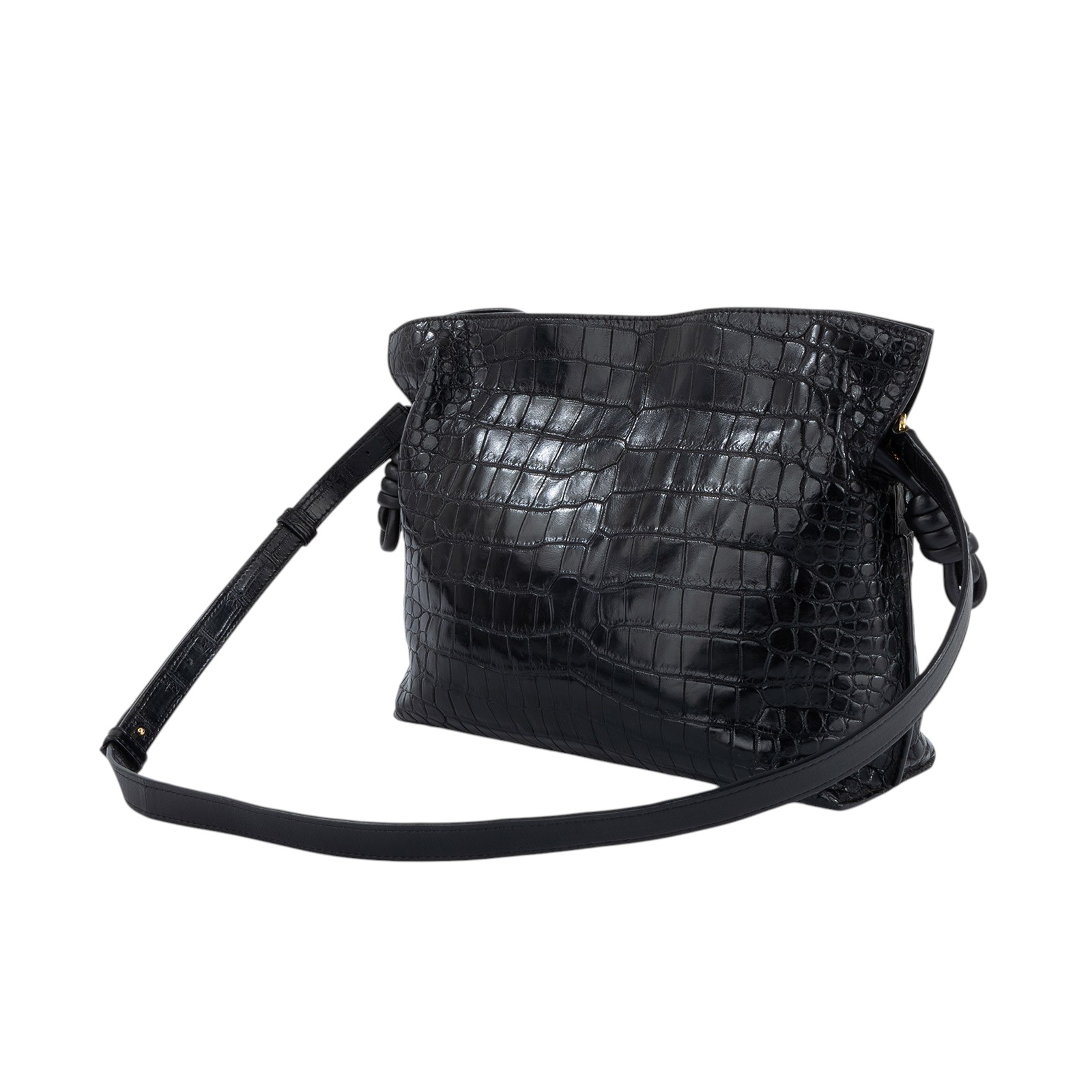 羅意威 LOEWE Flamenco clutch  肩背包  黑鱷魚FLAMENCO 防塵袋/購買證明/瀕臨絕種野生動植物國際貿易公約/背帶
