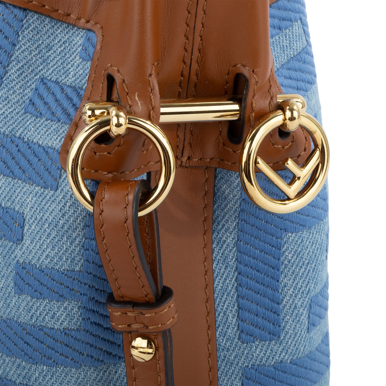 芬迪 FENDI Mon Tresor 丹寧 迷你 手袋 8BS010AP4N 丹寧棕邊FF水桶包MINI 原廠盒子/防塵袋/背帶