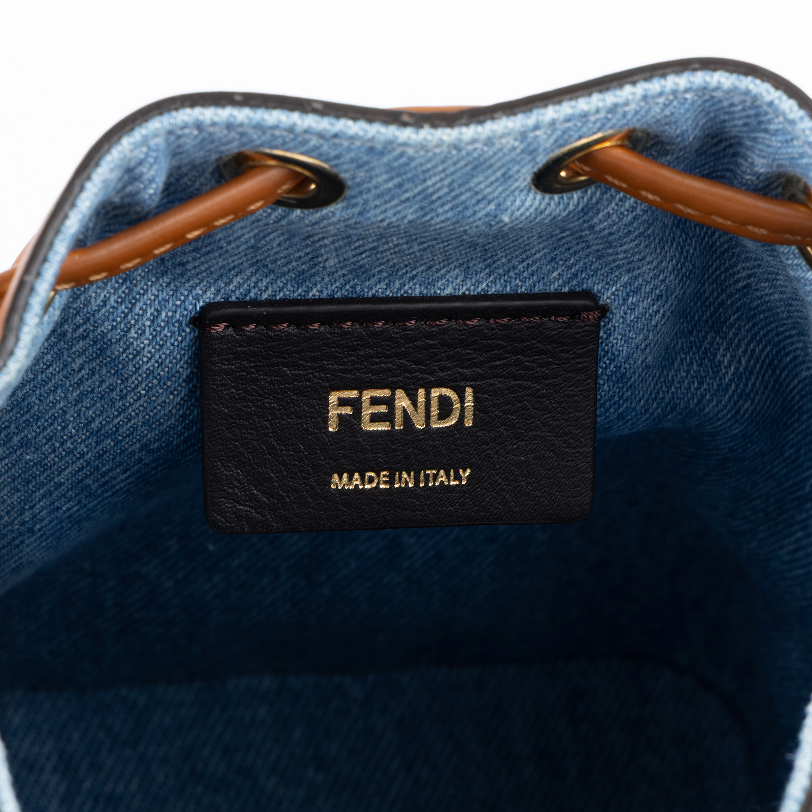 芬迪 FENDI Mon Tresor 丹寧 迷你 手袋 8BS010AP4N 丹寧棕邊FF水桶包MINI 原廠盒子/防塵袋/背帶