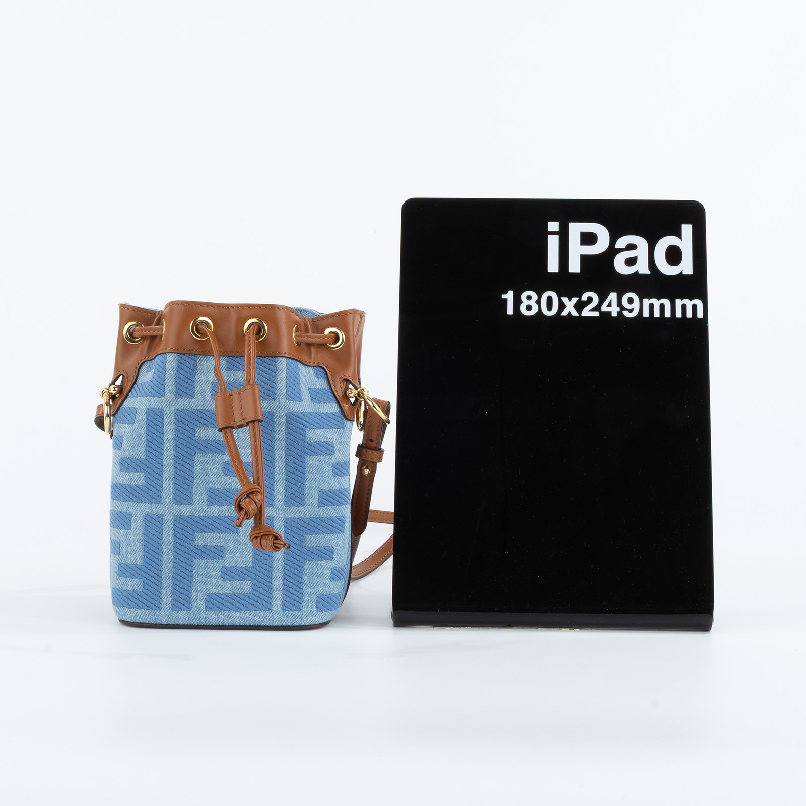 芬迪 FENDI Mon Tresor 丹寧 迷你 手袋 8BS010AP4N 丹寧棕邊FF水桶包MINI 原廠盒子/防塵袋/背帶