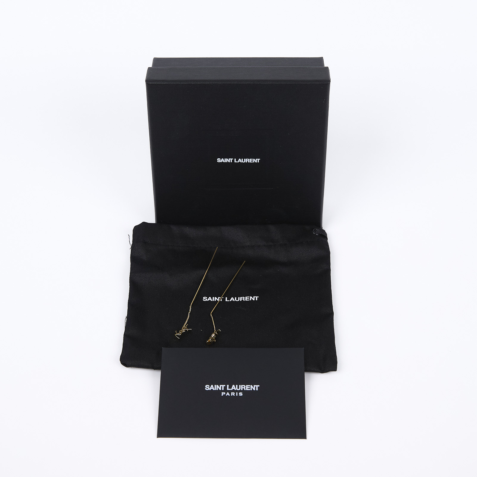聖羅蘭 YSL SAINT LAURENT Opium Threader 耳環 618031Y1500 金色LOGO垂墜耳環 原廠盒子/防塵袋