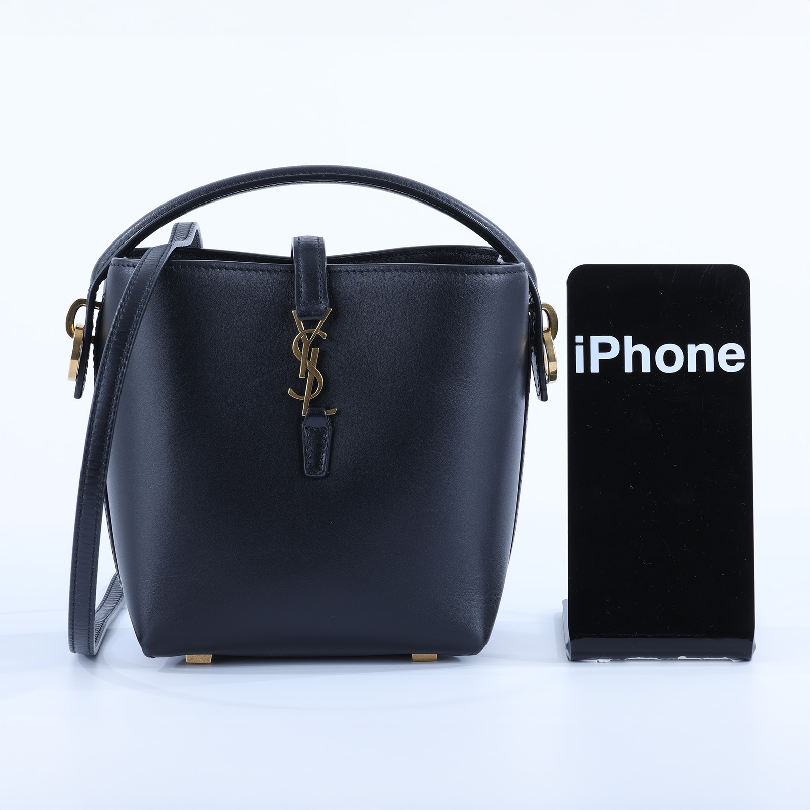 聖羅蘭 YSL SAINT LAURENT le 37 亮面皮革 迷你手袋 7658702R20W 黑水桶2WAY 購買證明