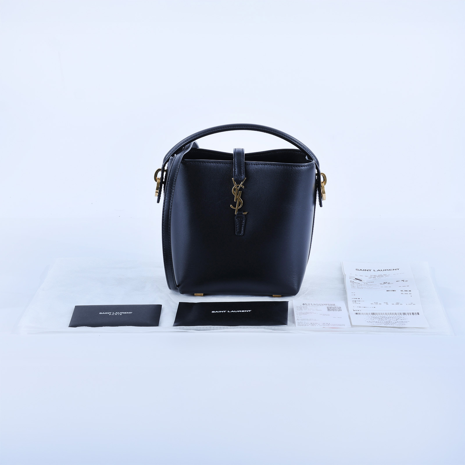 聖羅蘭 YSL SAINT LAURENT le 37 亮面皮革 迷你手袋 7658702R20W 黑水桶2WAY 購買證明