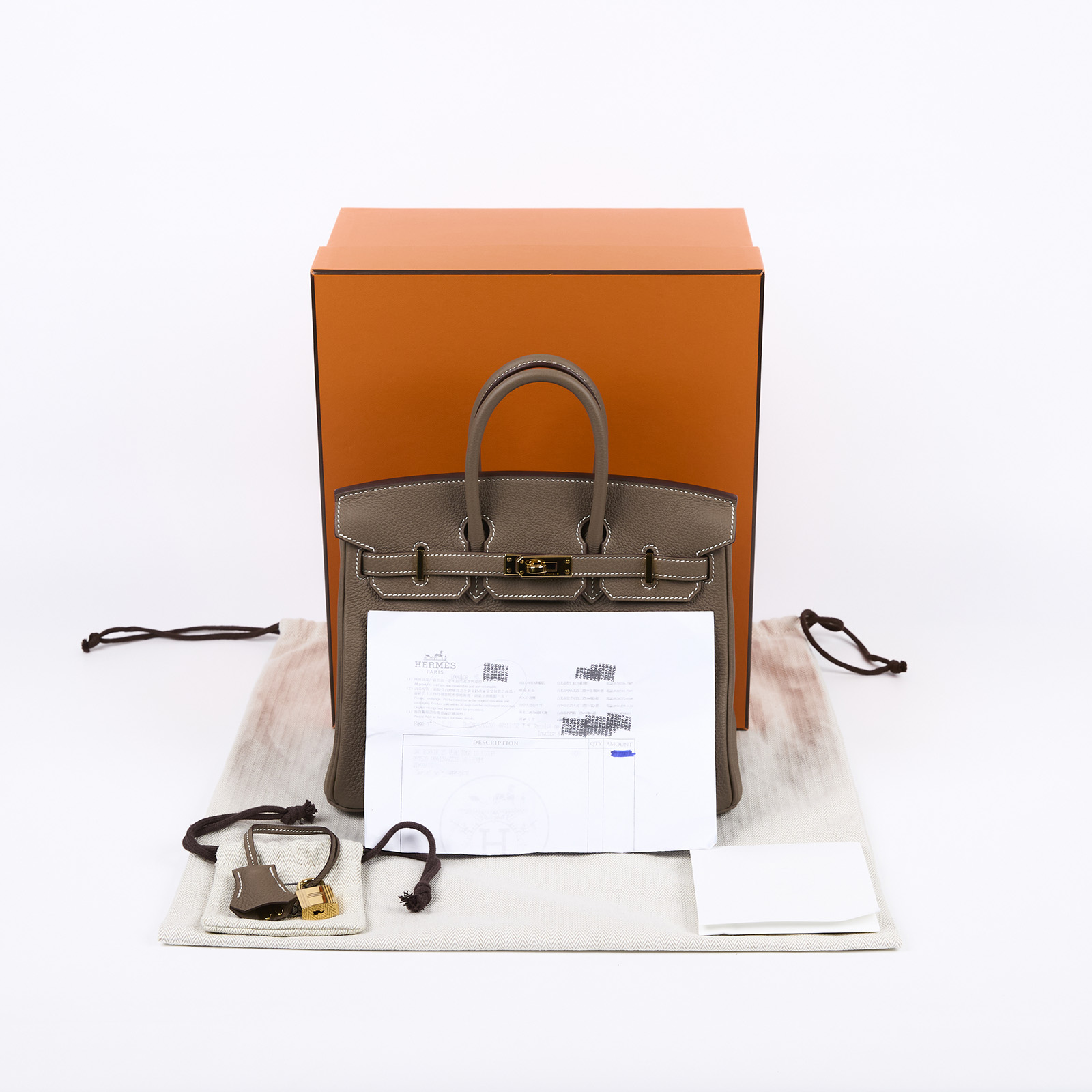 愛馬仕 Hermès Birkin Bag 柏金包 25 大象灰 H041344CC18 H041344/W刻  原廠盒子/防塵袋/鎖組/購買證明影本