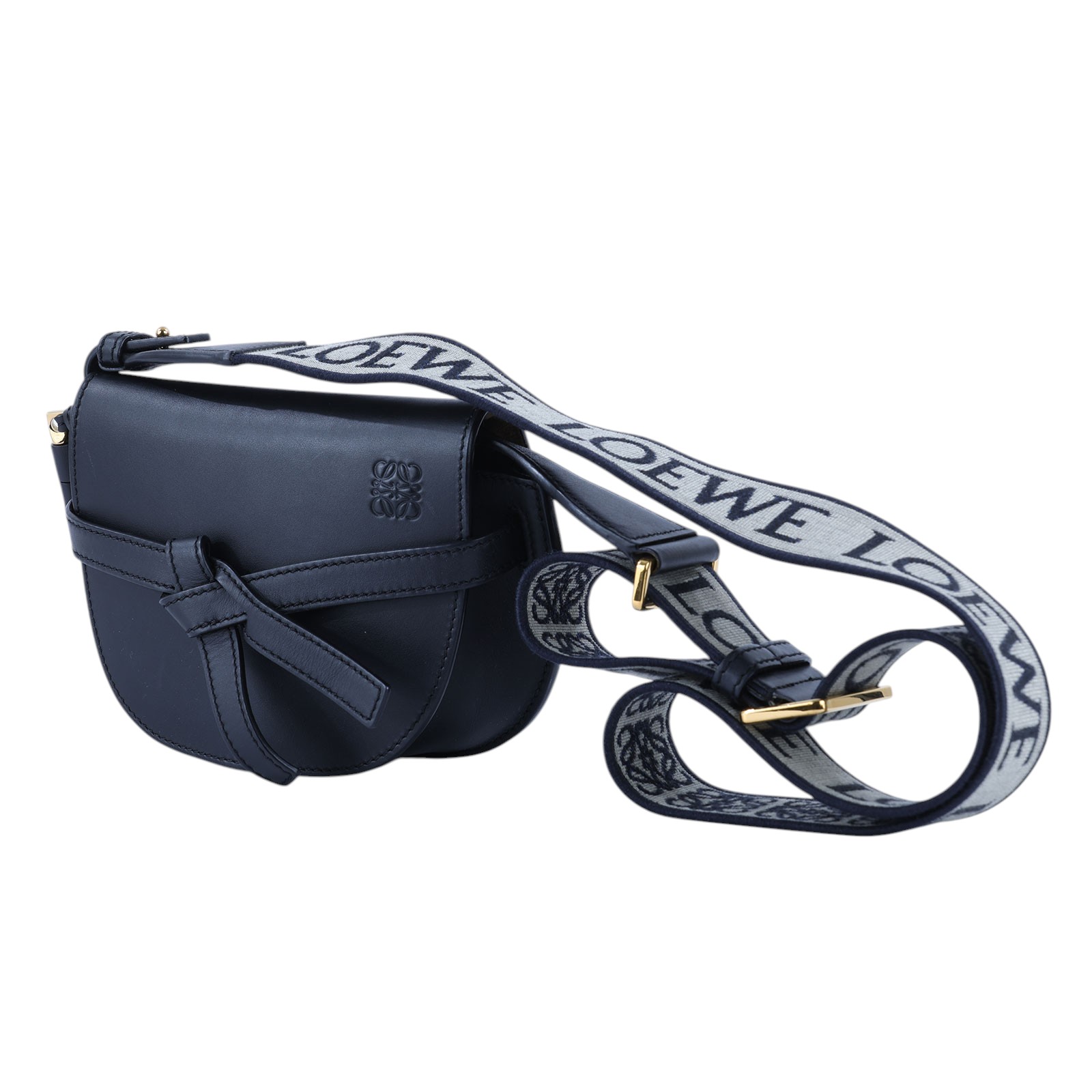 羅意威 LOEWE Mini Gate Dual bag 迷你 小牛皮 肩背包 帆布背帶 A650N46X13 黑GATE MINI 防塵袋/購買證明