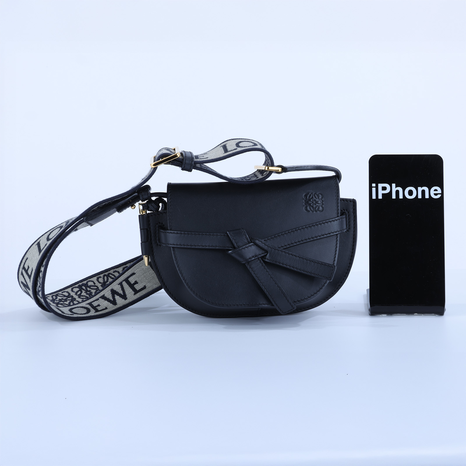 羅意威 LOEWE Mini Gate Dual bag 迷你 小牛皮 肩背包 帆布背帶 A650N46X13 黑GATE MINI 防塵袋/購買證明